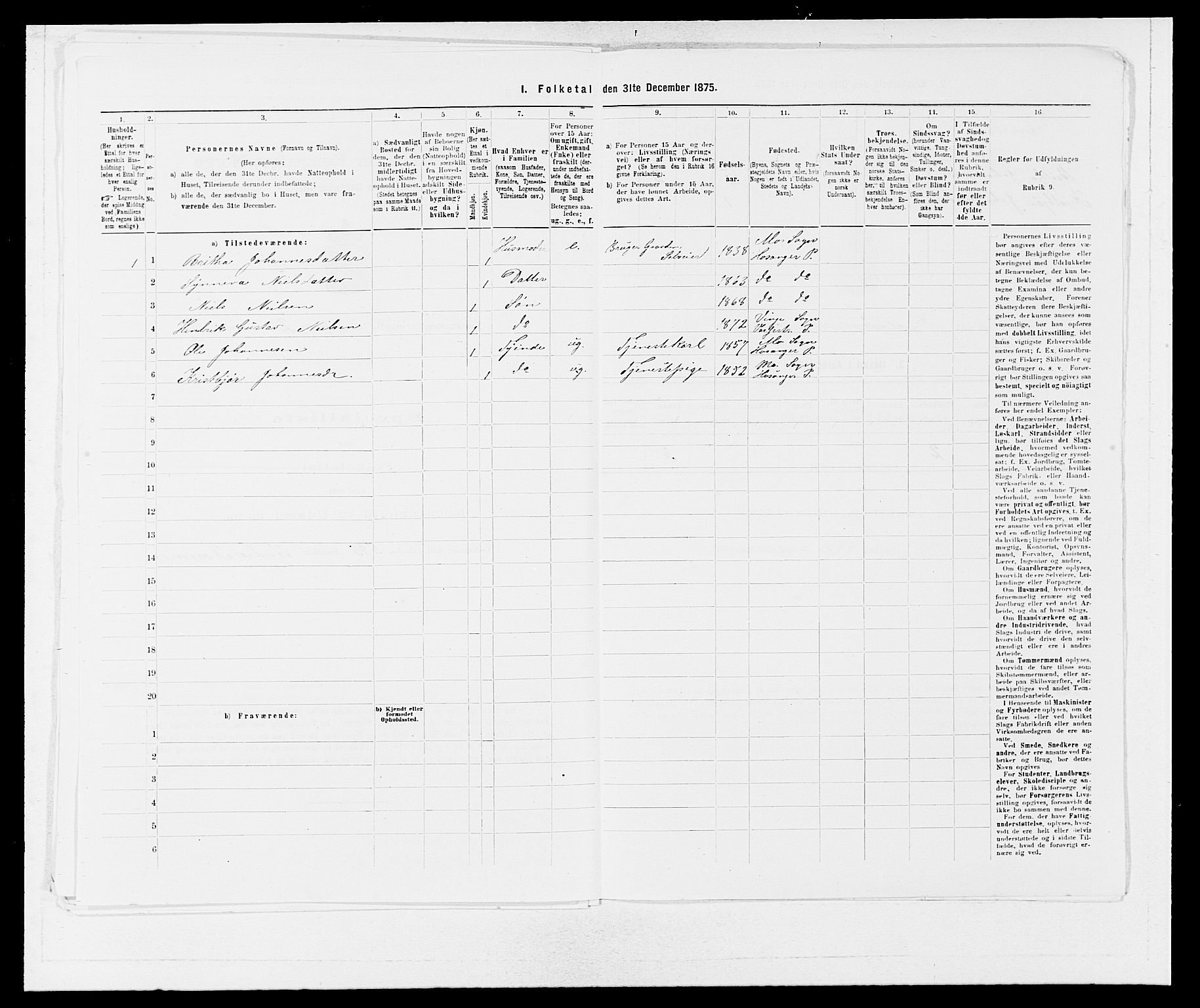 SAB, 1875 census for 1236P Vossestrand, 1875, p. 194