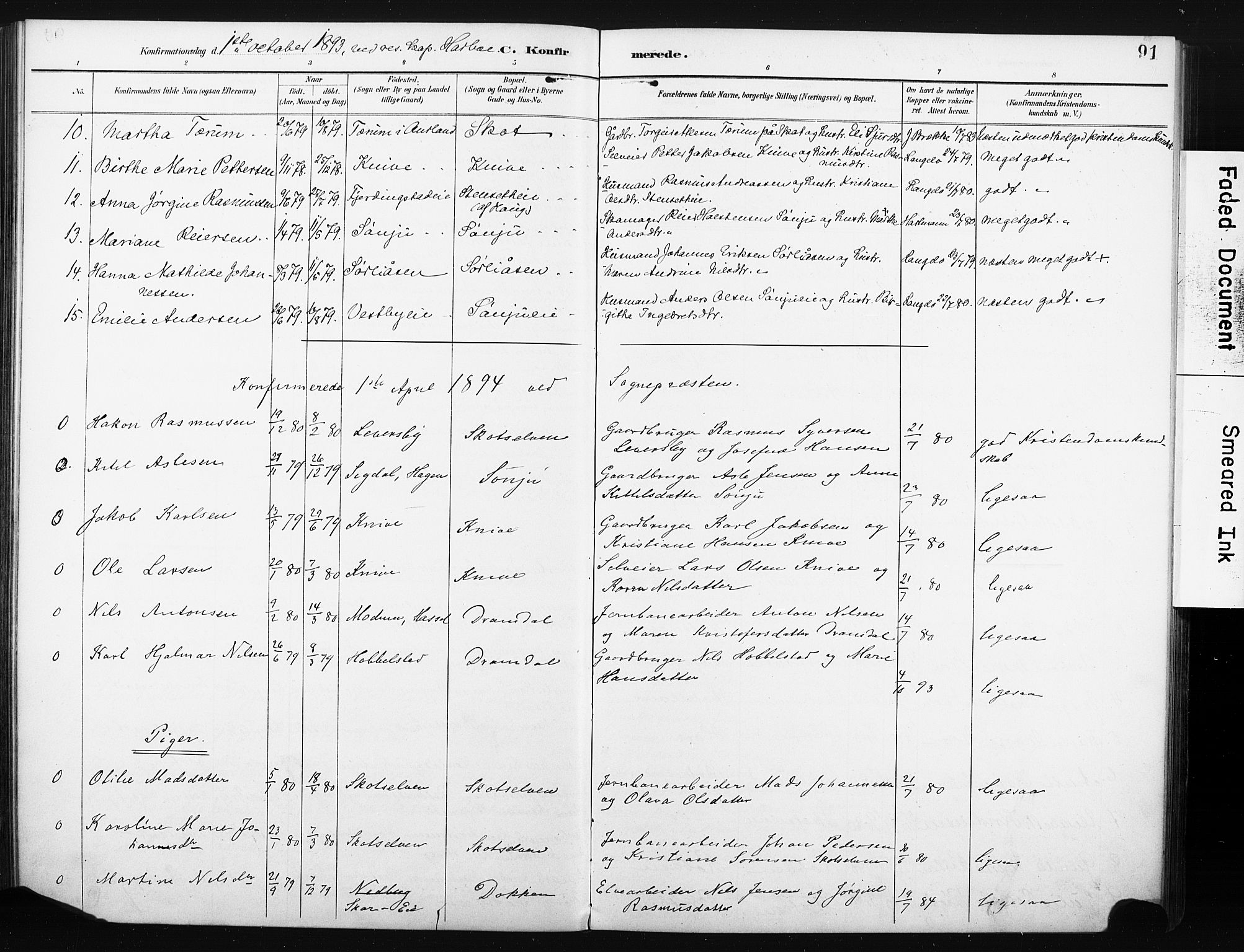 Eiker kirkebøker, SAKO/A-4/F/Fc/L0002: Parish register (official) no. III 2, 1889-1897, p. 91