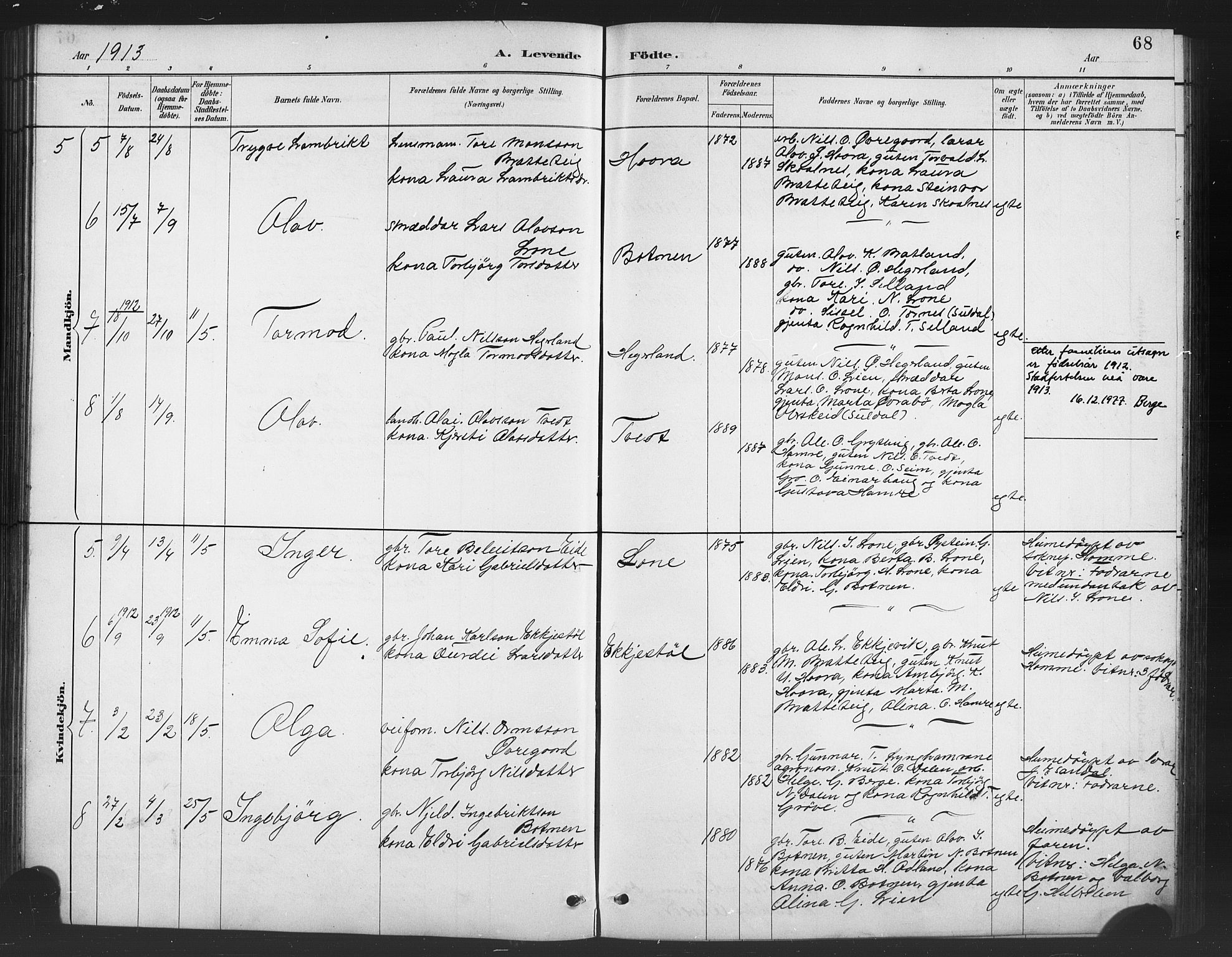 Røldal sokneprestembete, AV/SAB-A-100247: Parish register (copy) no. A 3, 1887-1917, p. 68