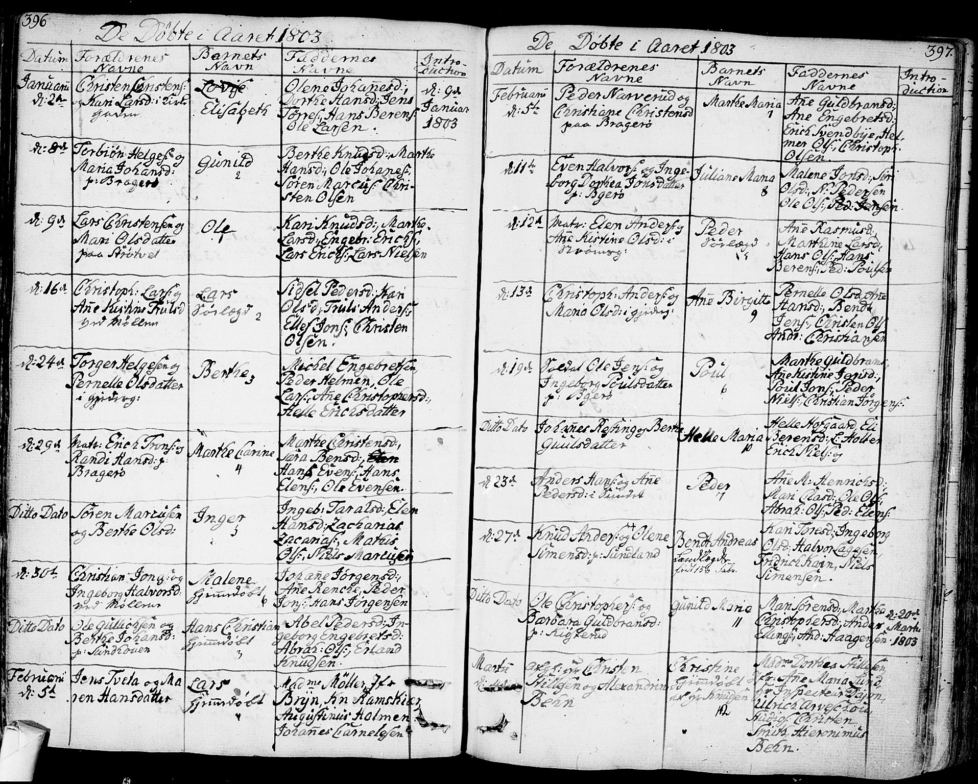 Bragernes kirkebøker, AV/SAKO-A-6/F/Fa/L0006a: Parish register (official) no. I 6, 1782-1814, p. 396-397