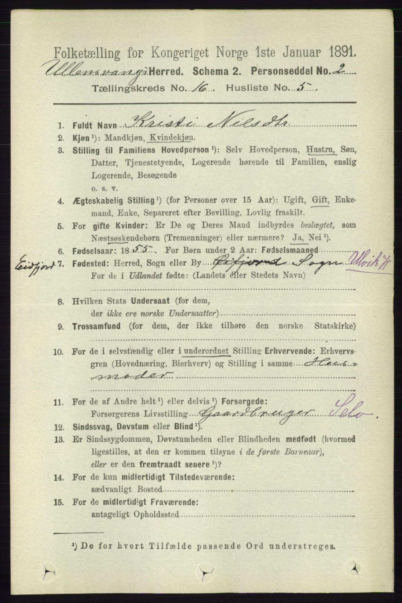 RA, 1891 census for 1230 Ullensvang, 1891, p. 6257