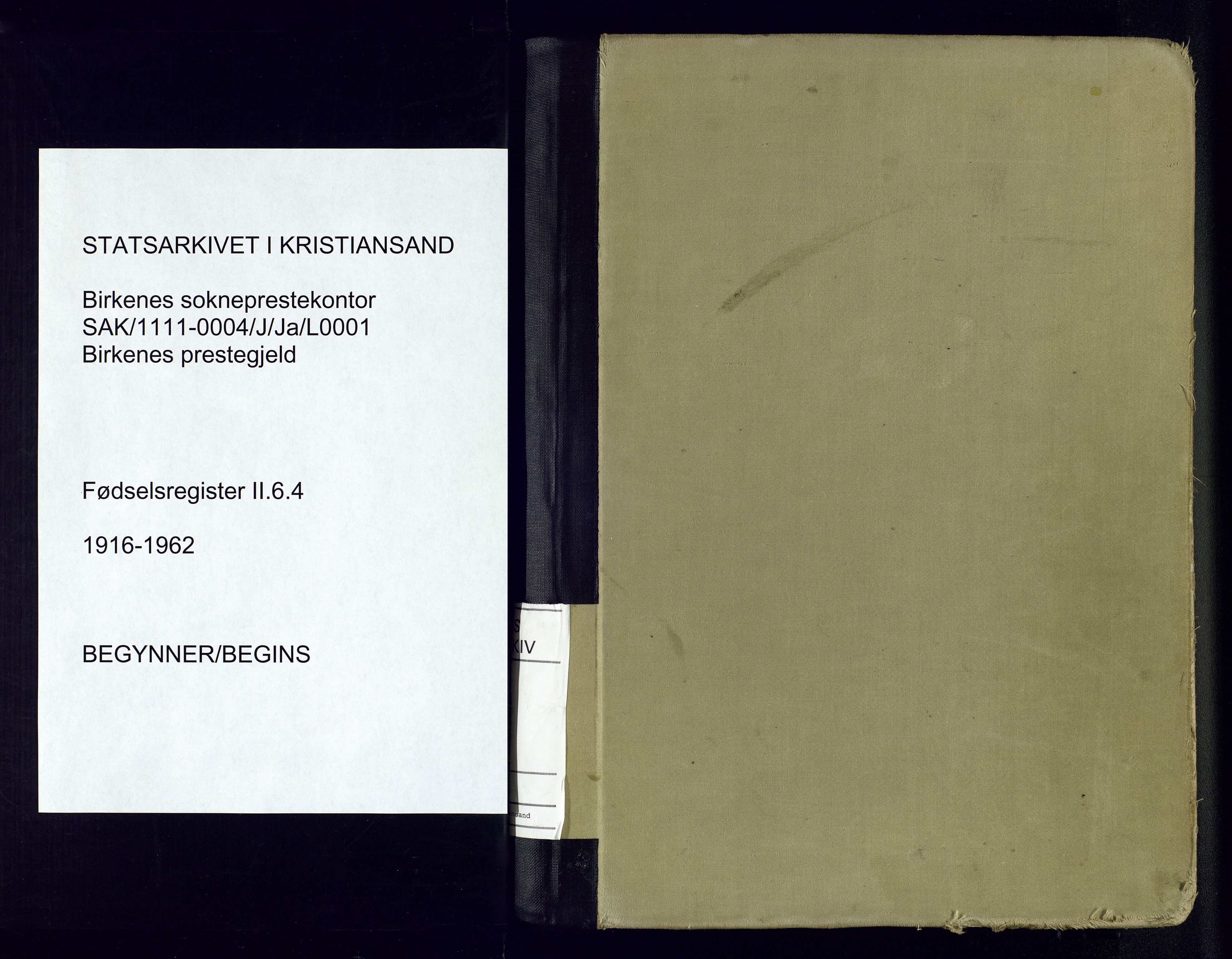 Birkenes sokneprestkontor, AV/SAK-1111-0004/J/Ja/L0001: Birth register no. II.6.4, 1916-1962