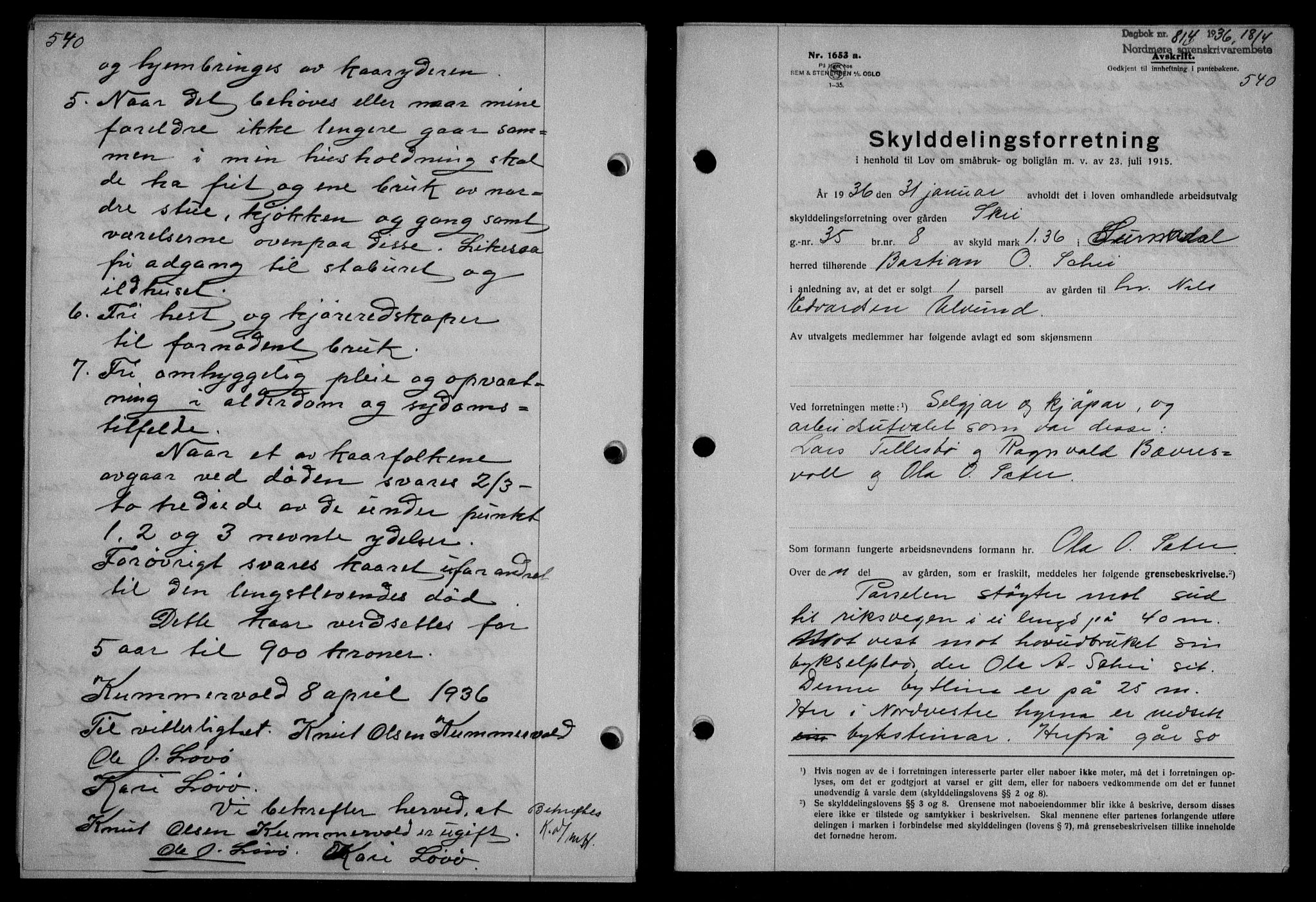 Nordmøre sorenskriveri, AV/SAT-A-4132/1/2/2Ca/L0087: Mortgage book no. 77, 1935-1936, Deed date: 18.04.1936