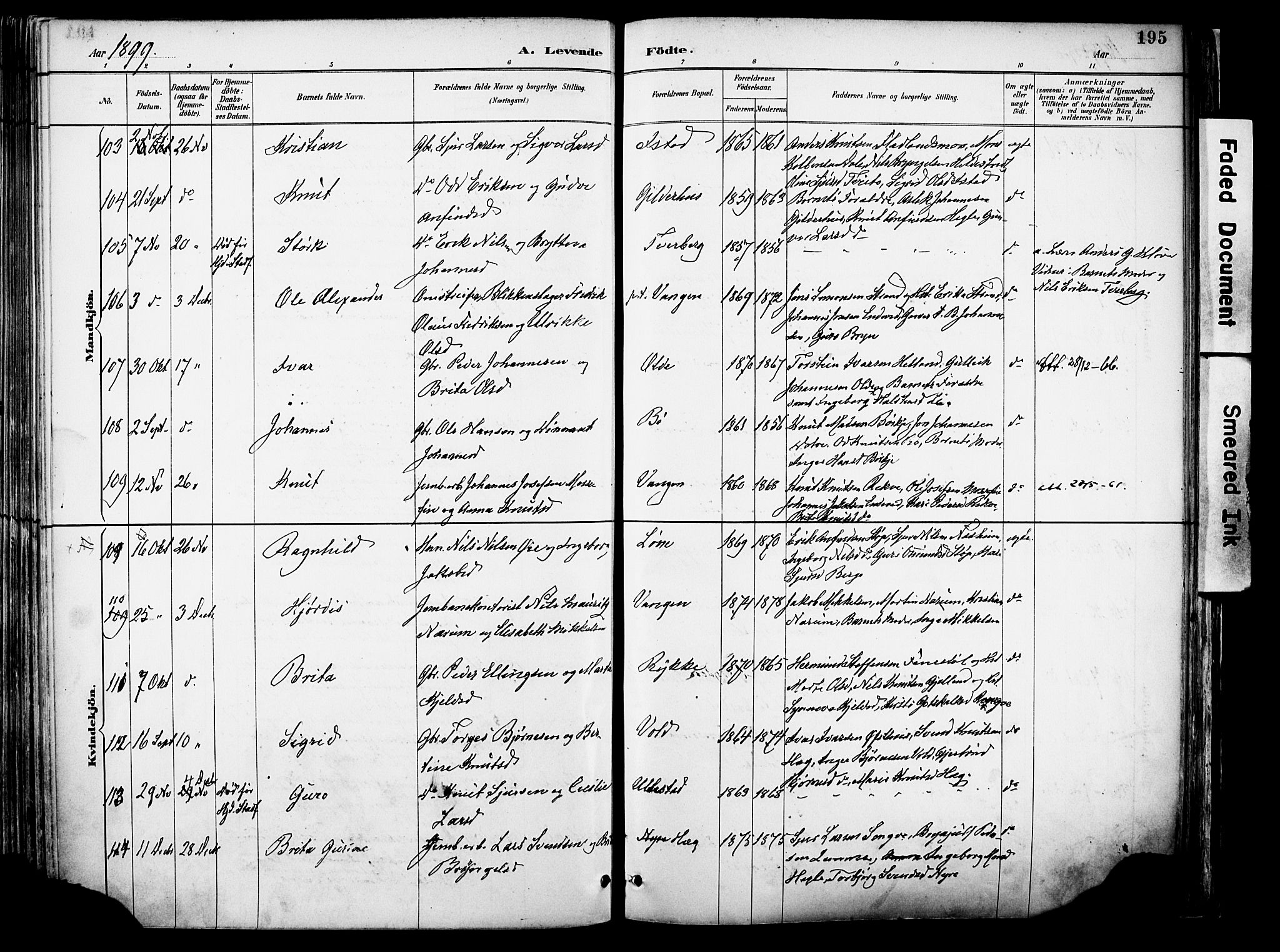 Voss sokneprestembete, SAB/A-79001/H/Haa: Parish register (official) no. A 21, 1887-1903, p. 195