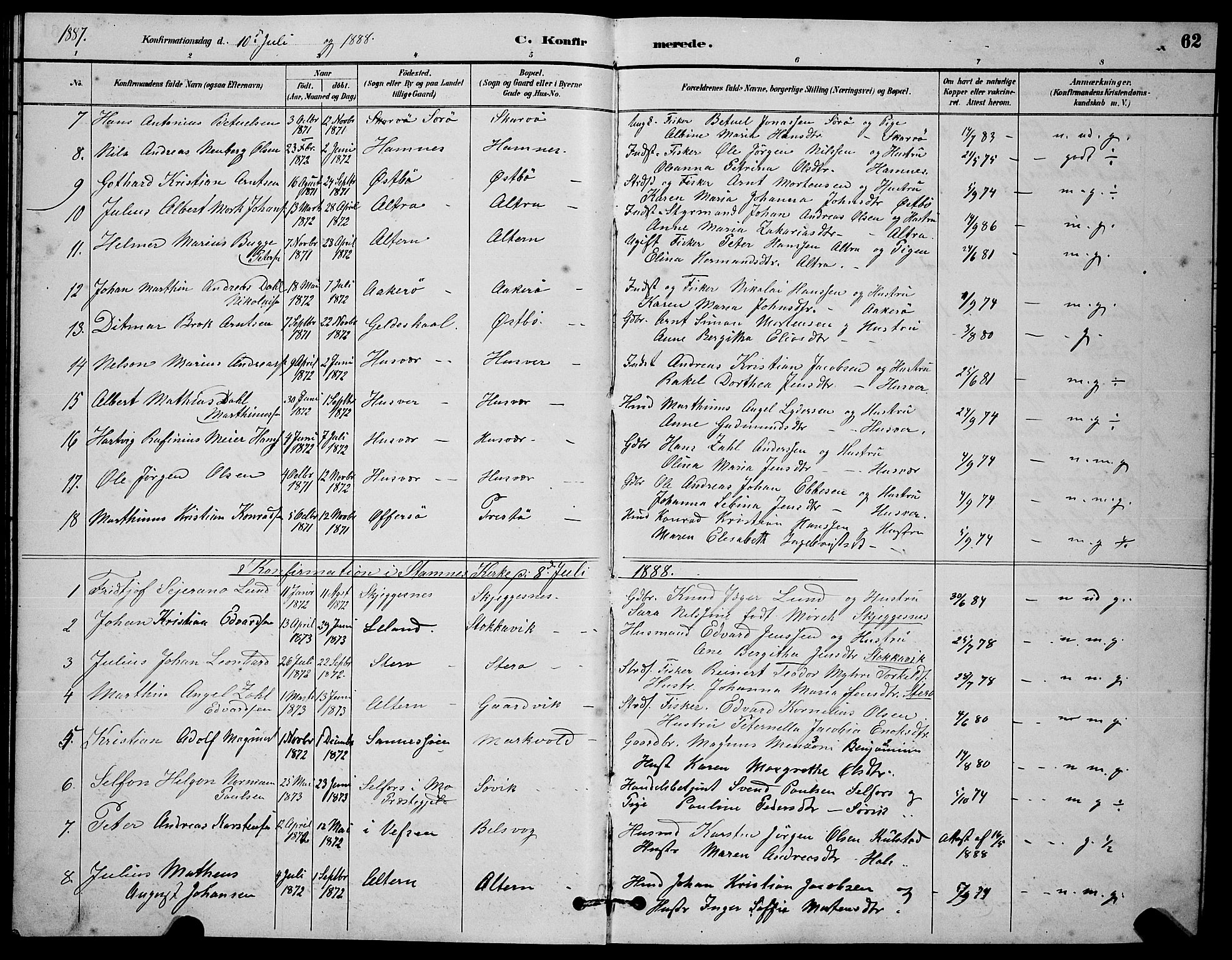 Ministerialprotokoller, klokkerbøker og fødselsregistre - Nordland, SAT/A-1459/830/L0462: Parish register (copy) no. 830C04, 1882-1895, p. 62