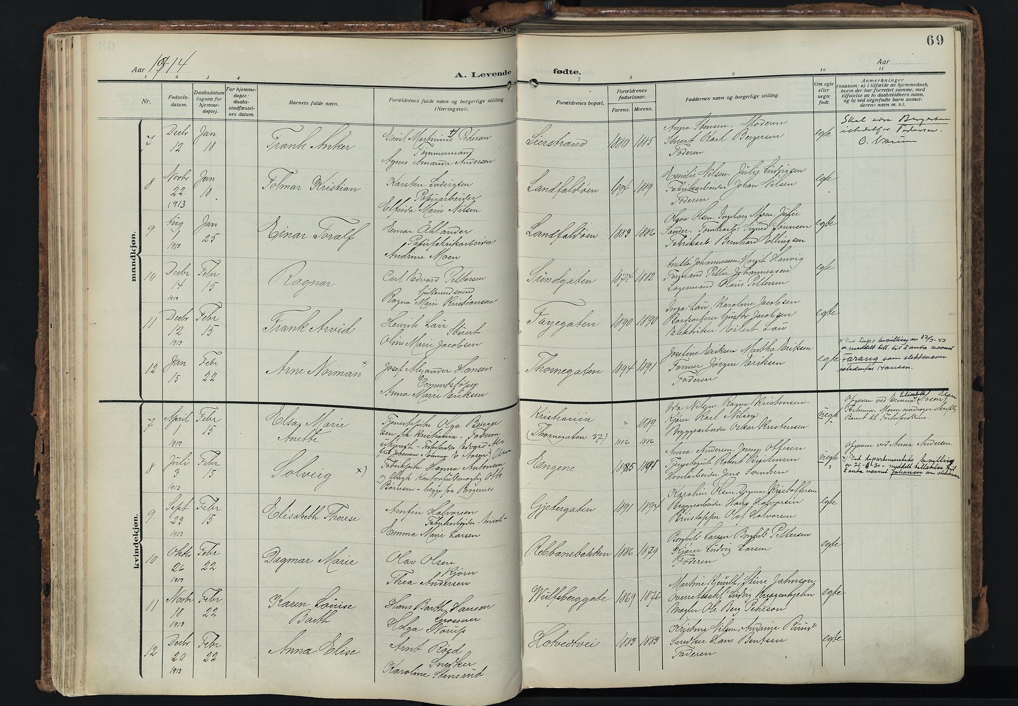 Bragernes kirkebøker, SAKO/A-6/F/Fb/L0010: Parish register (official) no. II 10, 1911-1922, p. 69