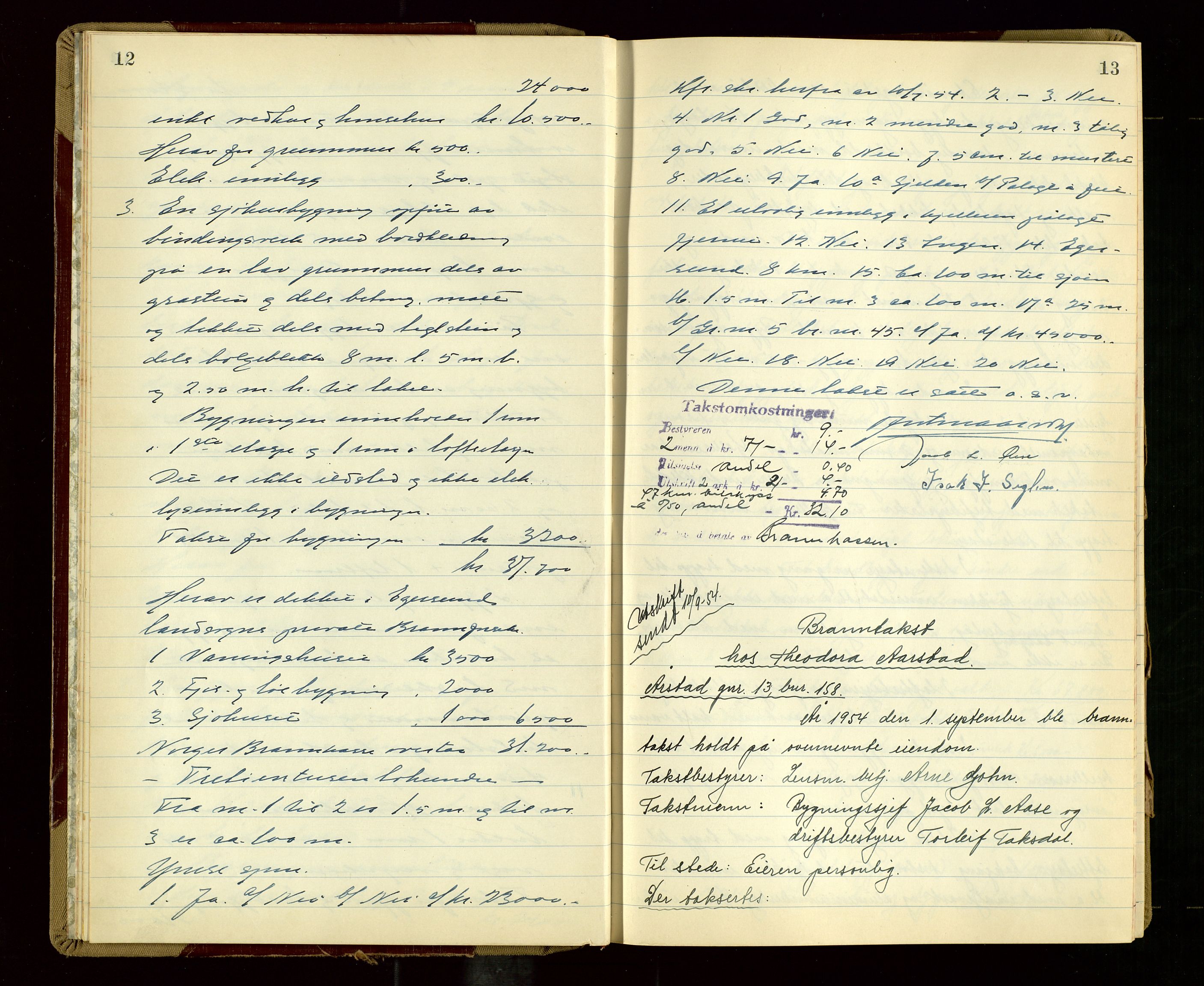 Eigersund lensmannskontor, AV/SAST-A-100171/Goa/L0013: "Branntakstprotokoll", 1954-1955, p. 12-13