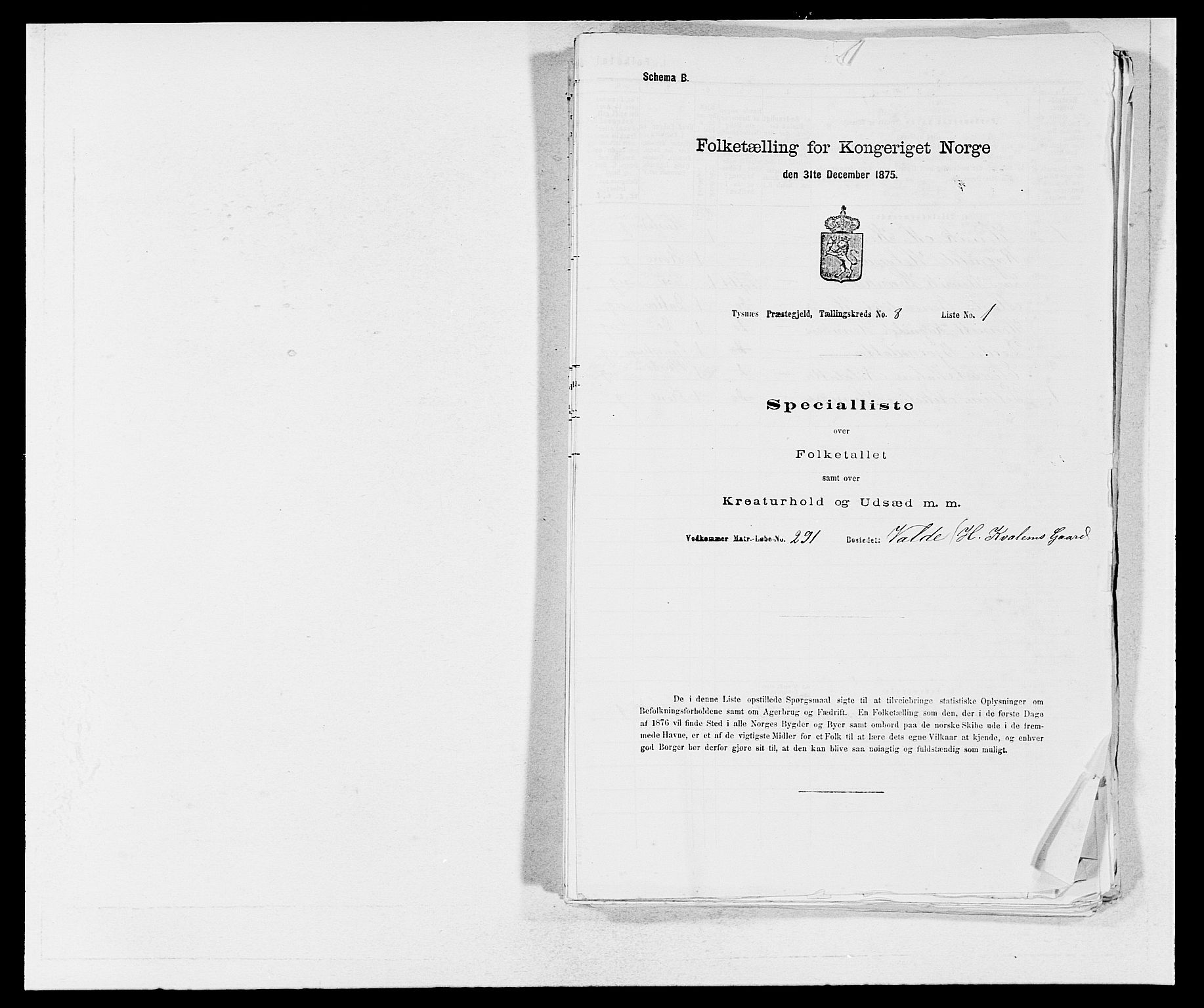 SAB, 1875 census for 1223P Tysnes, 1875, p. 931