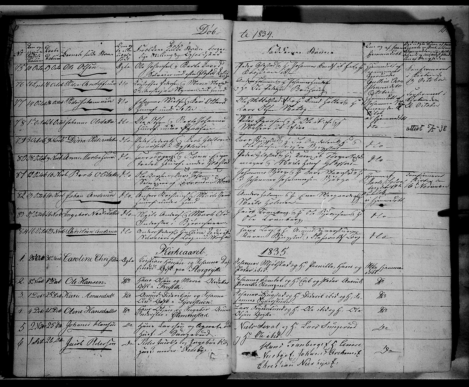 Vardal prestekontor, SAH/PREST-100/H/Ha/Haa/L0005: Parish register (official) no. 5, 1831-1853, p. 16