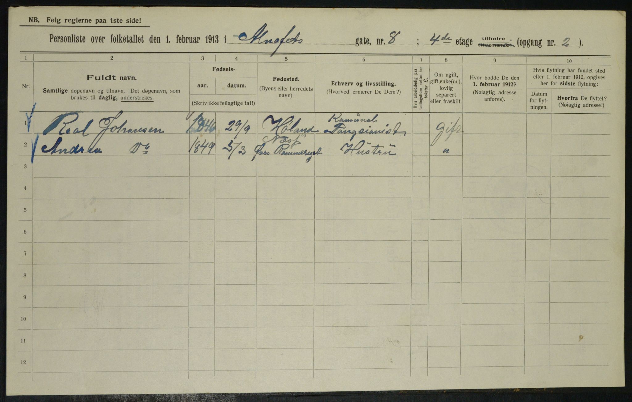 OBA, Municipal Census 1913 for Kristiania, 1913, p. 1199