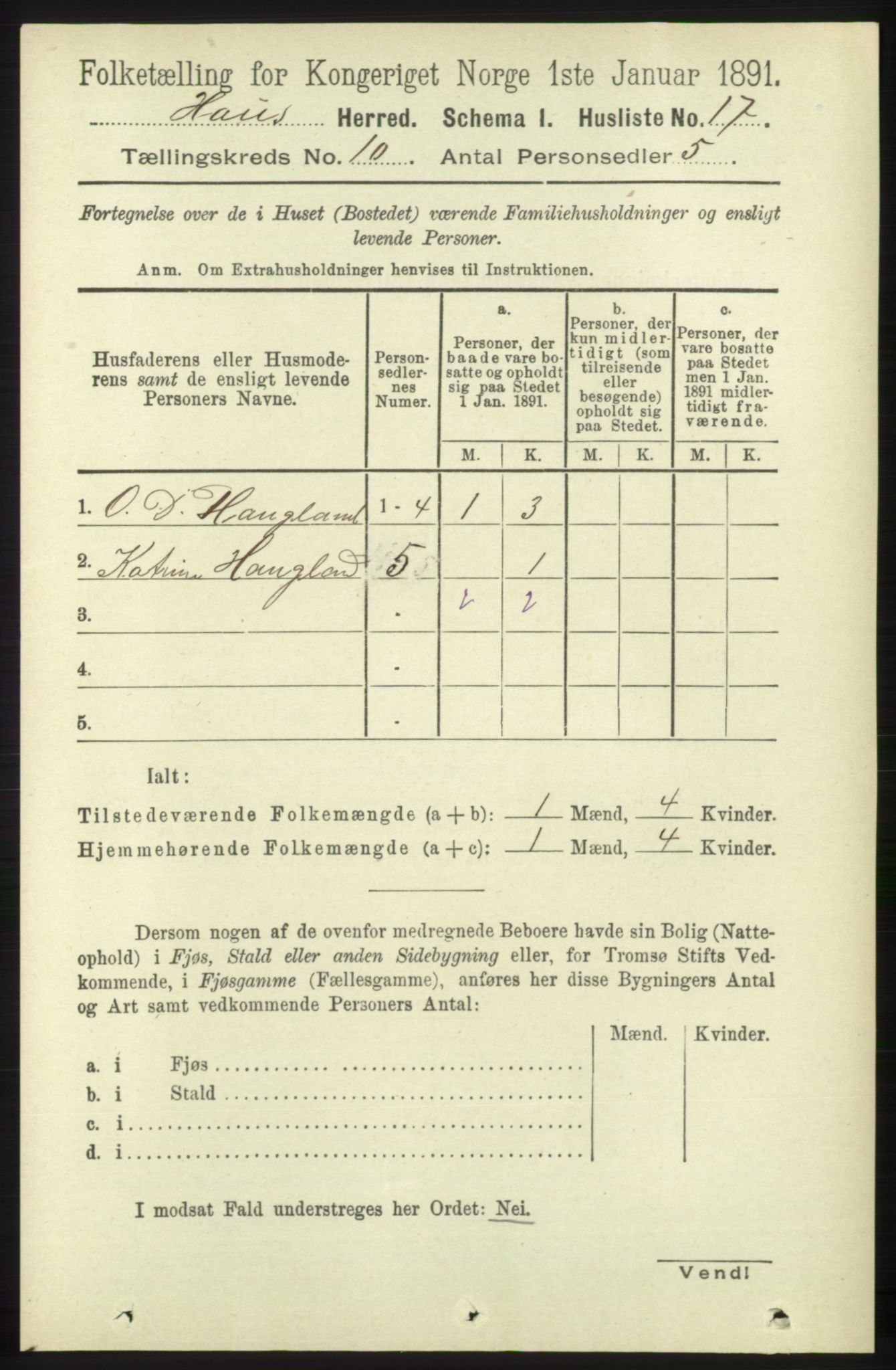 RA, 1891 census for 1250 Haus, 1891, p. 4099