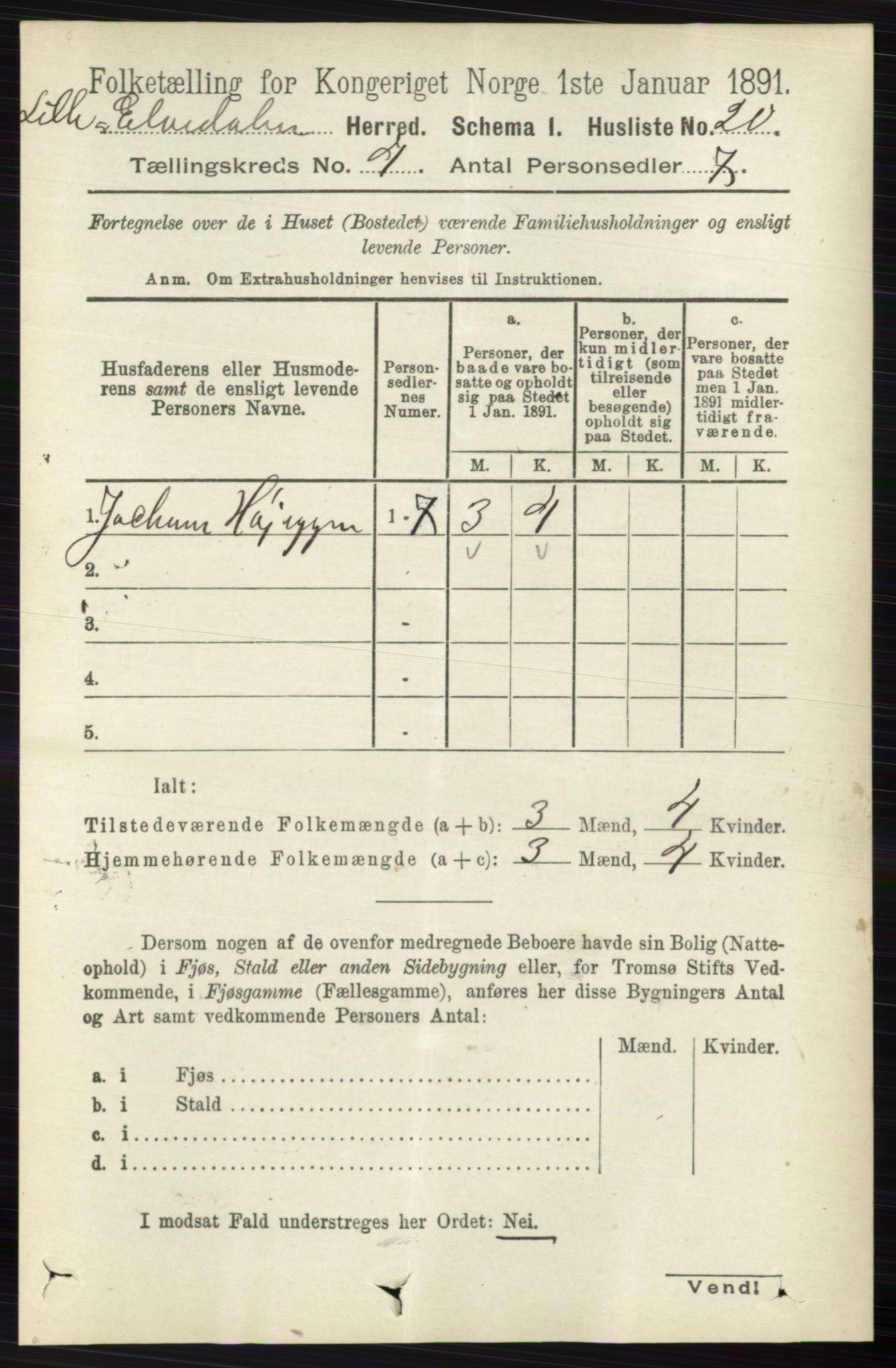 RA, 1891 census for 0438 Lille Elvedalen, 1891, p. 1314