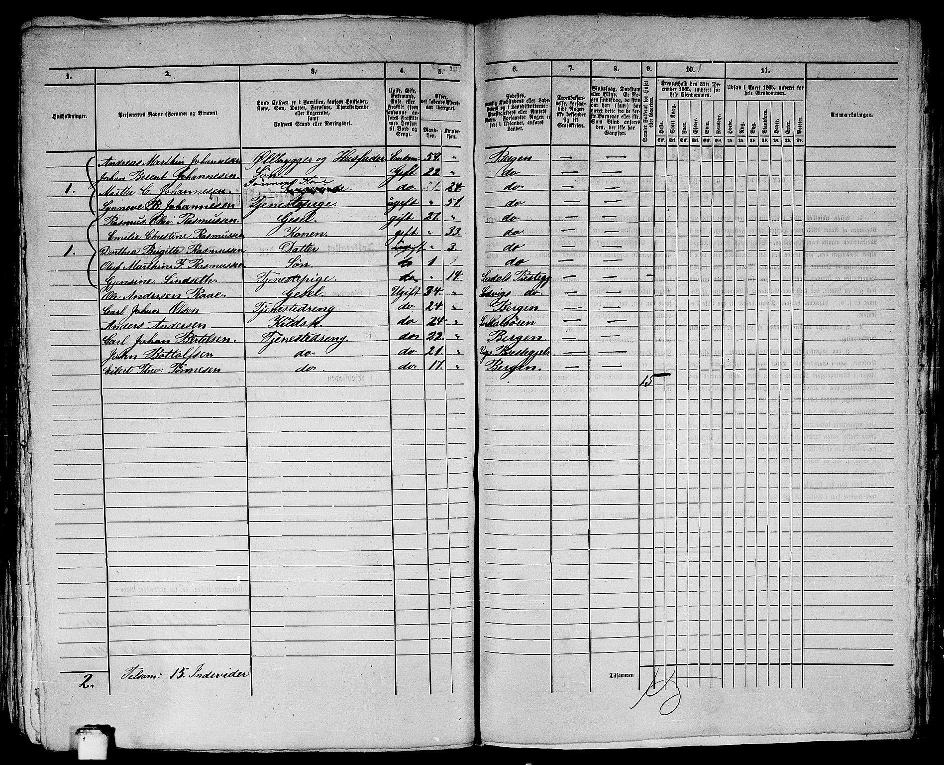 RA, 1865 census for Bergen, 1865, p. 4036