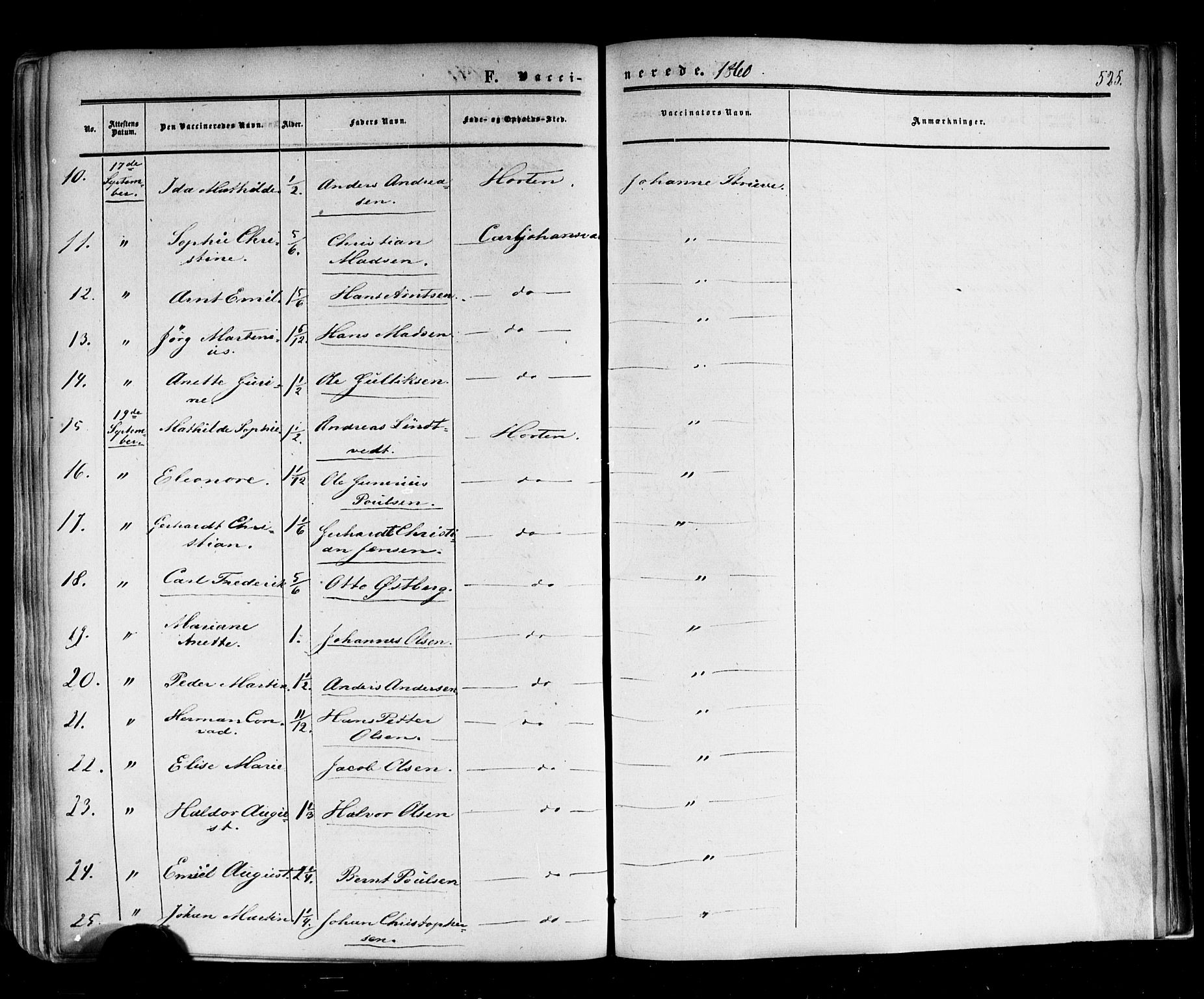 Horten kirkebøker, AV/SAKO-A-348/F/Fa/L0001: Parish register (official) no. 1, 1855-1871, p. 525