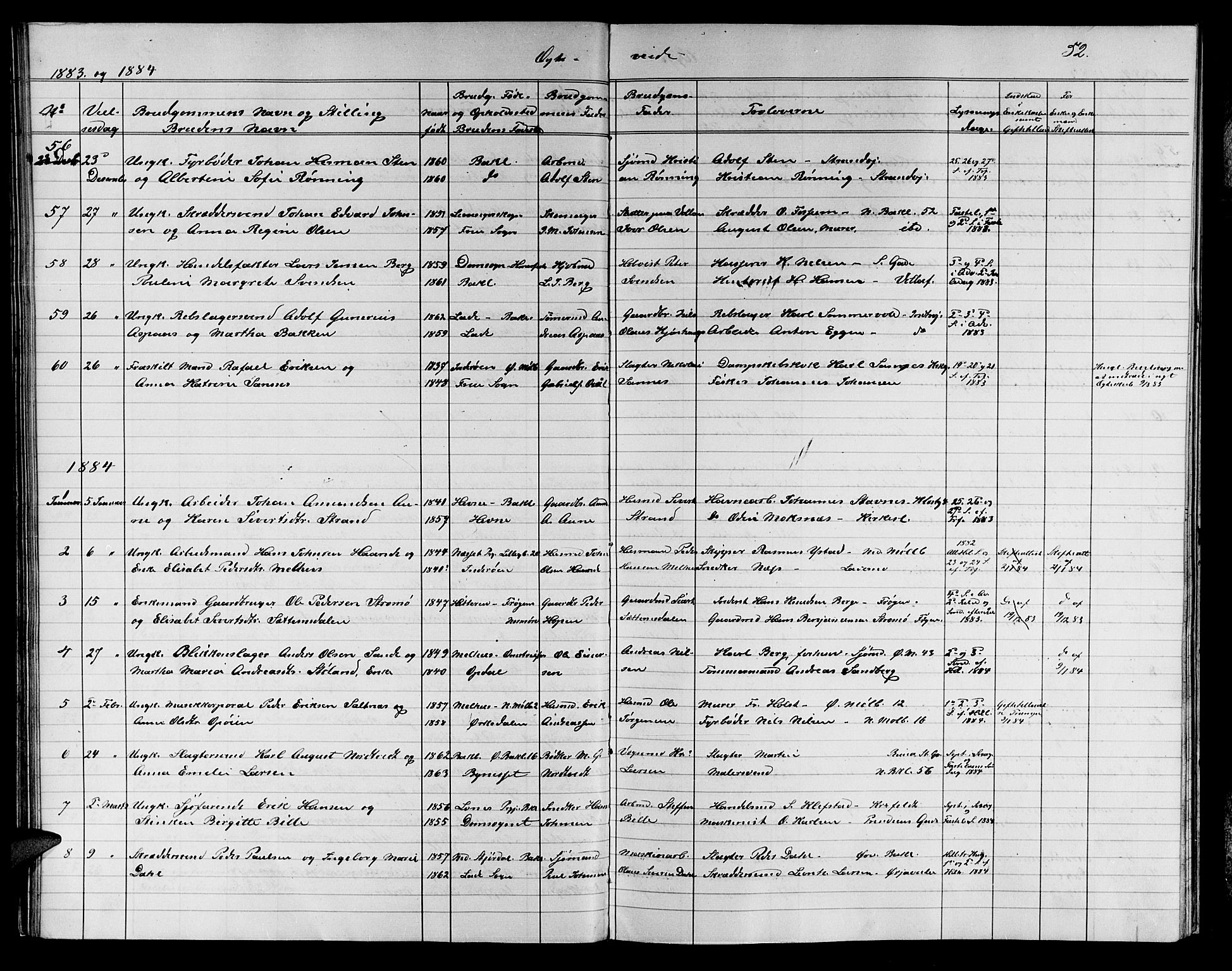 Ministerialprotokoller, klokkerbøker og fødselsregistre - Sør-Trøndelag, SAT/A-1456/604/L0221: Parish register (copy) no. 604C04, 1870-1885, p. 52