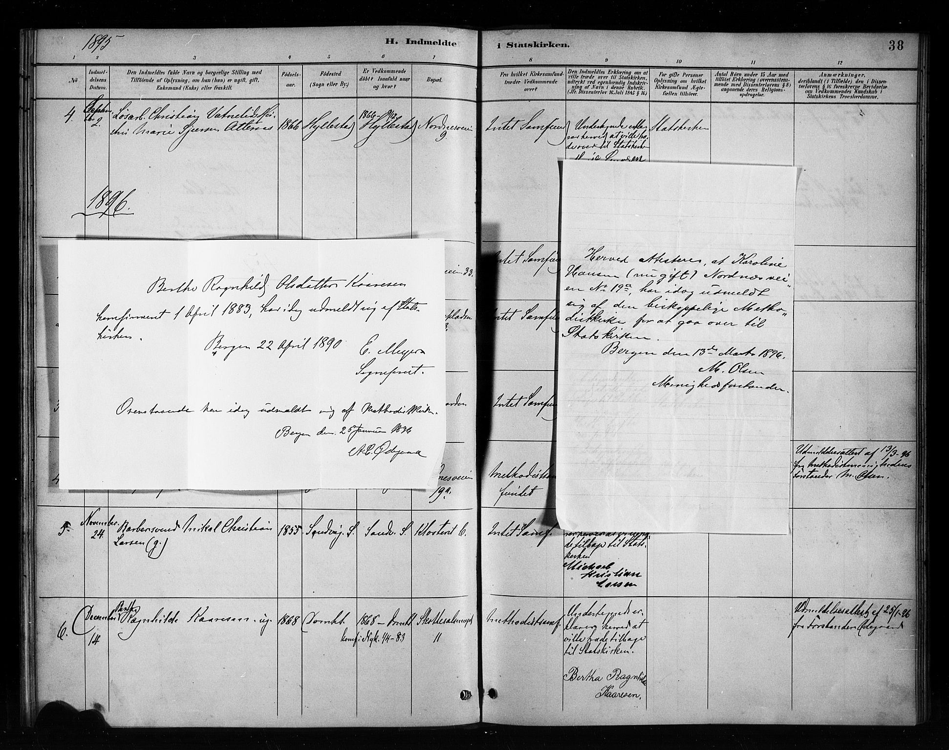 Nykirken Sokneprestembete, SAB/A-77101/H/Haa/L0053: Parish register (official) no. H 2, 1887-1897, p. 38