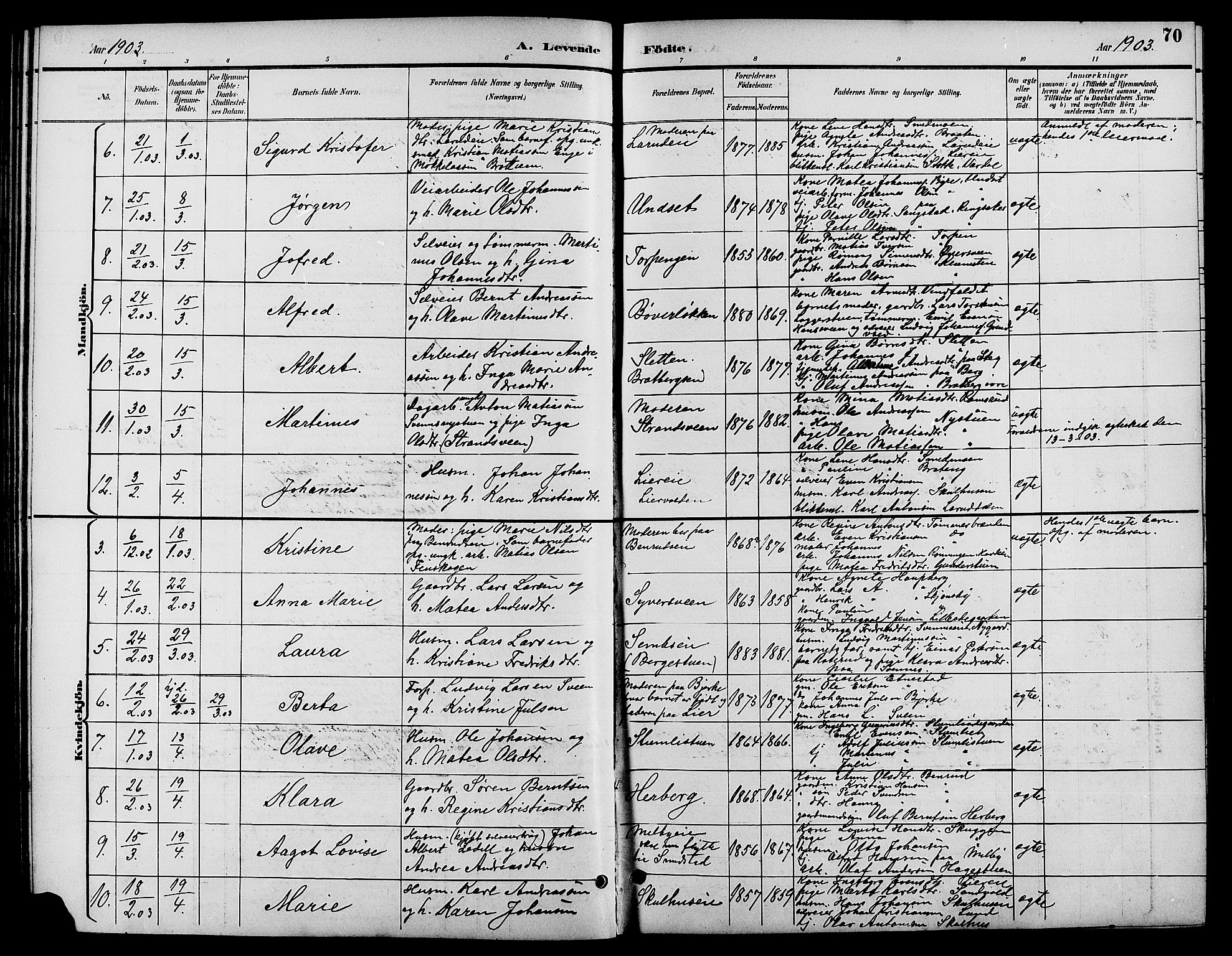 Biri prestekontor, AV/SAH-PREST-096/H/Ha/Hab/L0004: Parish register (copy) no. 4, 1892-1909, p. 70