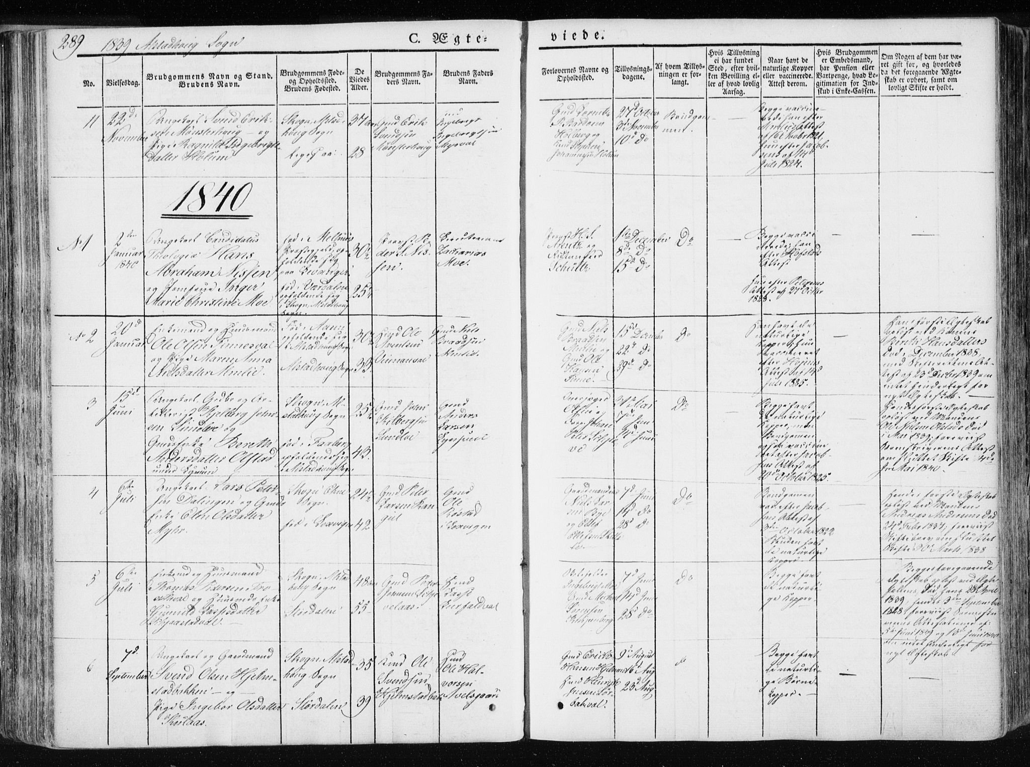 Ministerialprotokoller, klokkerbøker og fødselsregistre - Nord-Trøndelag, SAT/A-1458/717/L0154: Parish register (official) no. 717A06 /1, 1836-1849, p. 289