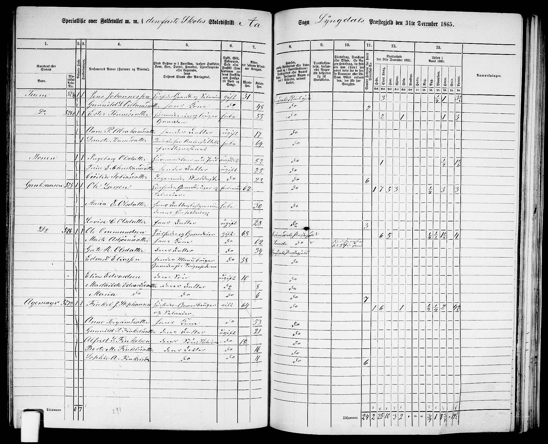 RA, 1865 census for Lyngdal, 1865, p. 206