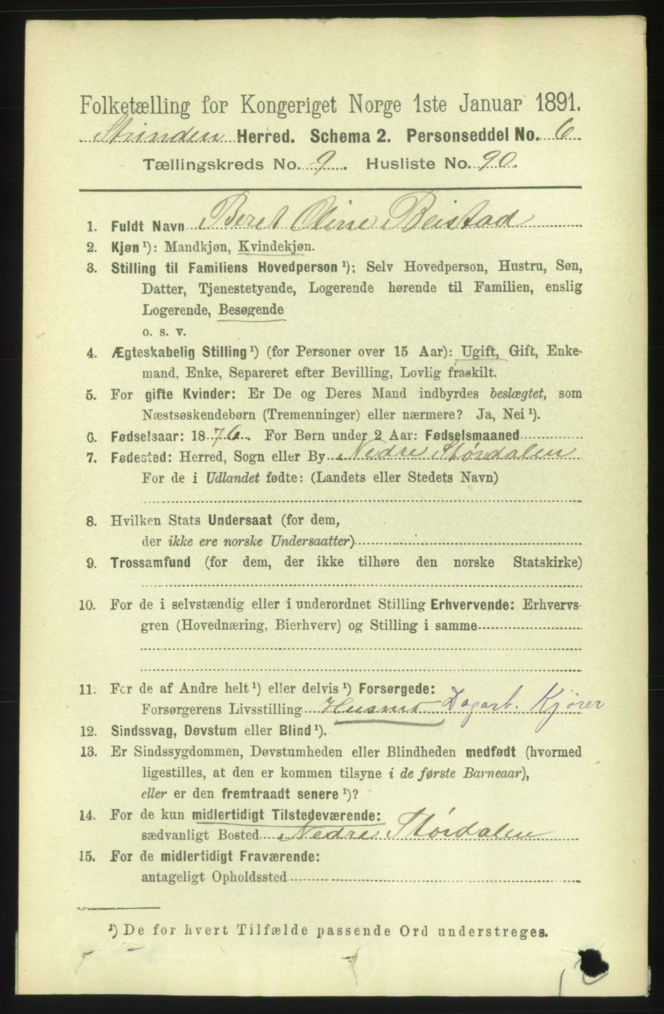 RA, 1891 census for 1660 Strinda, 1891, p. 8882