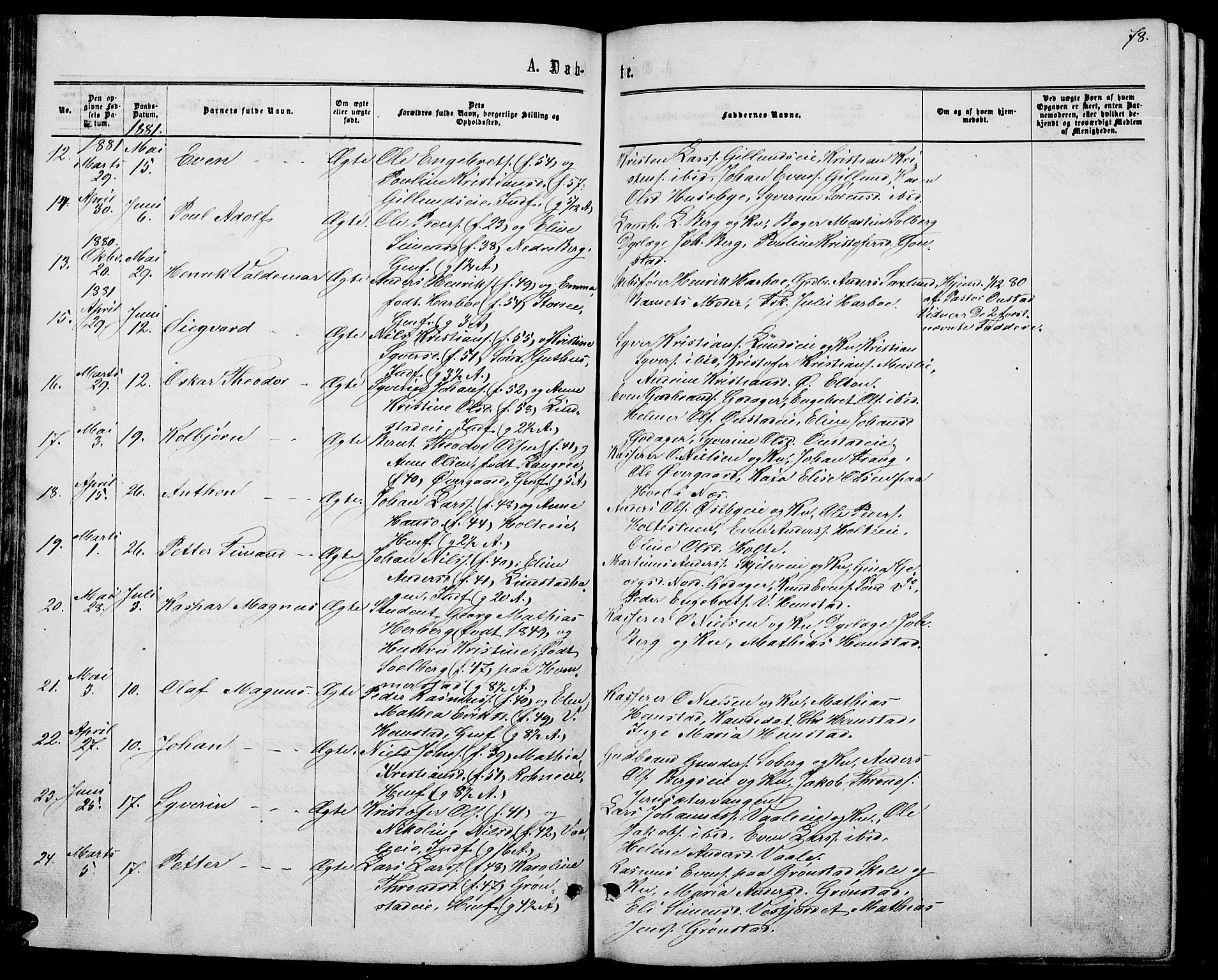 Stange prestekontor, AV/SAH-PREST-002/L/L0006: Parish register (copy) no. 6, 1864-1882, p. 78