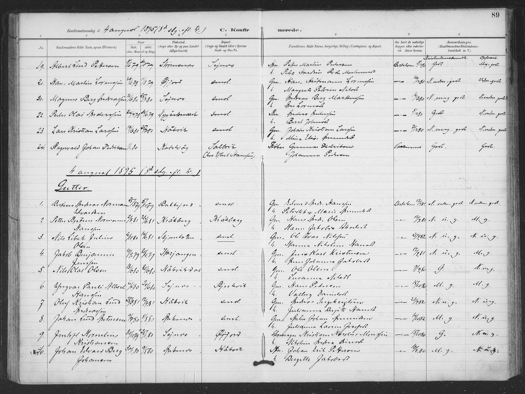 Ministerialprotokoller, klokkerbøker og fødselsregistre - Nordland, AV/SAT-A-1459/866/L0939: Parish register (official) no. 866A02, 1894-1906, p. 89