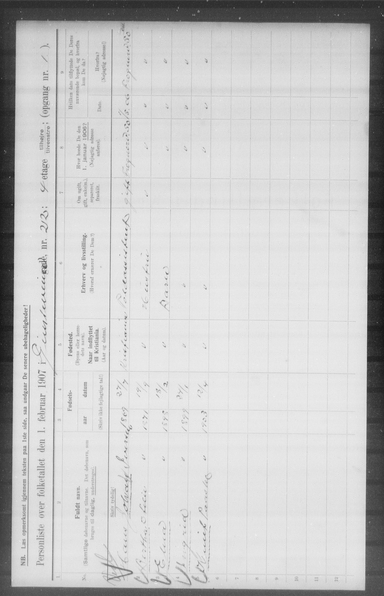 OBA, Municipal Census 1907 for Kristiania, 1907, p. 14857