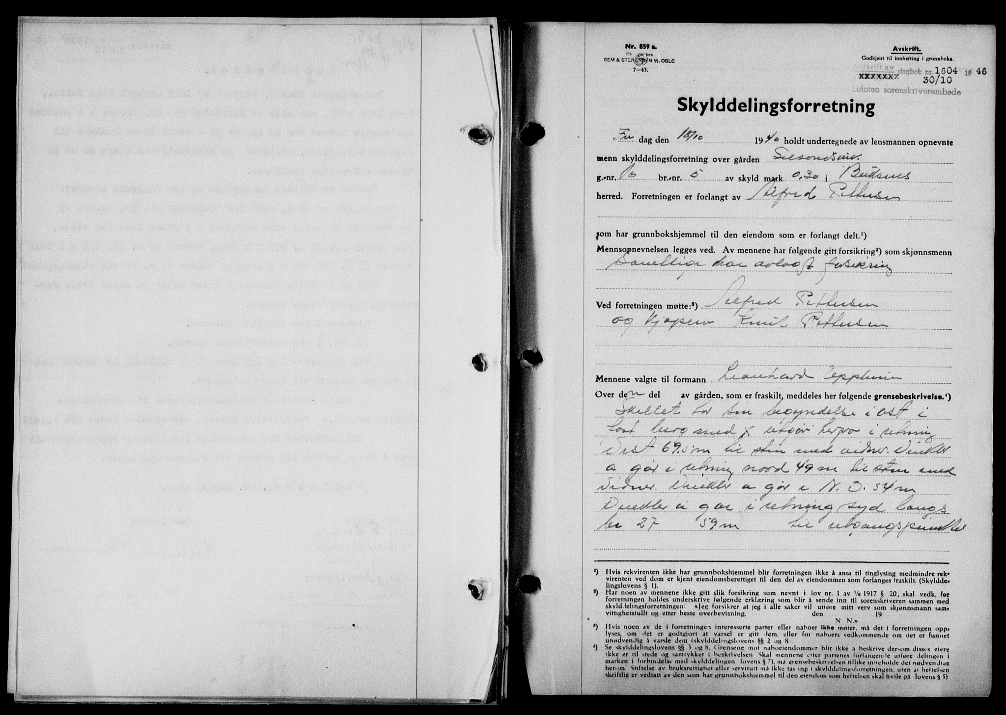 Lofoten sorenskriveri, SAT/A-0017/1/2/2C/L0014a: Mortgage book no. 14a, 1946-1946, Diary no: : 1604/1946