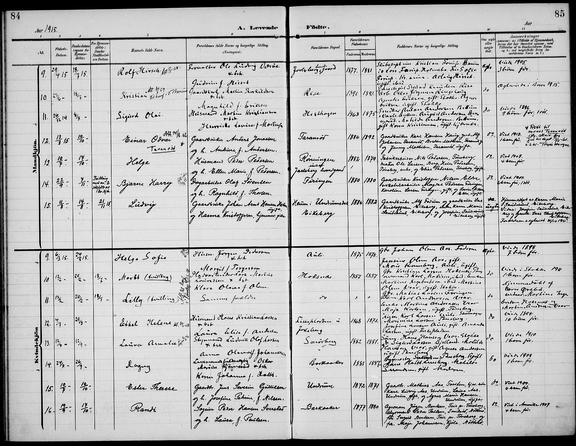 Sem kirkebøker, SAKO/A-5/F/Fa/L0012: Parish register (official) no. I 12, 1905-1915, p. 84-85