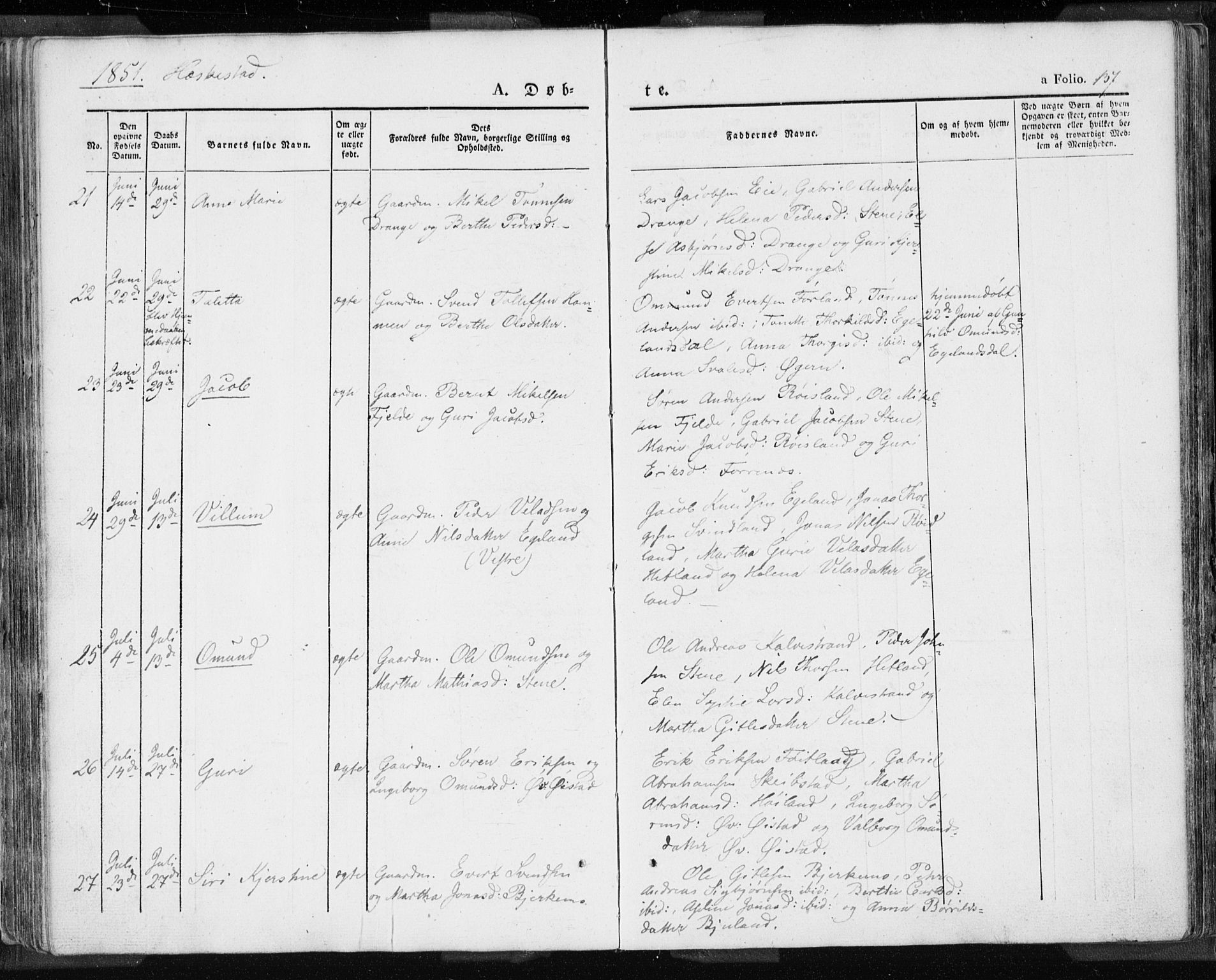 Lund sokneprestkontor, AV/SAST-A-101809/S06/L0007: Parish register (official) no. A 7.1, 1833-1854, p. 137