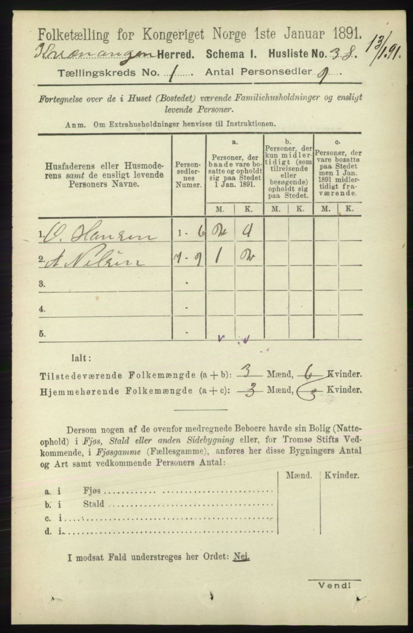 RA, 1891 census for 1943 Kvænangen, 1891, p. 52