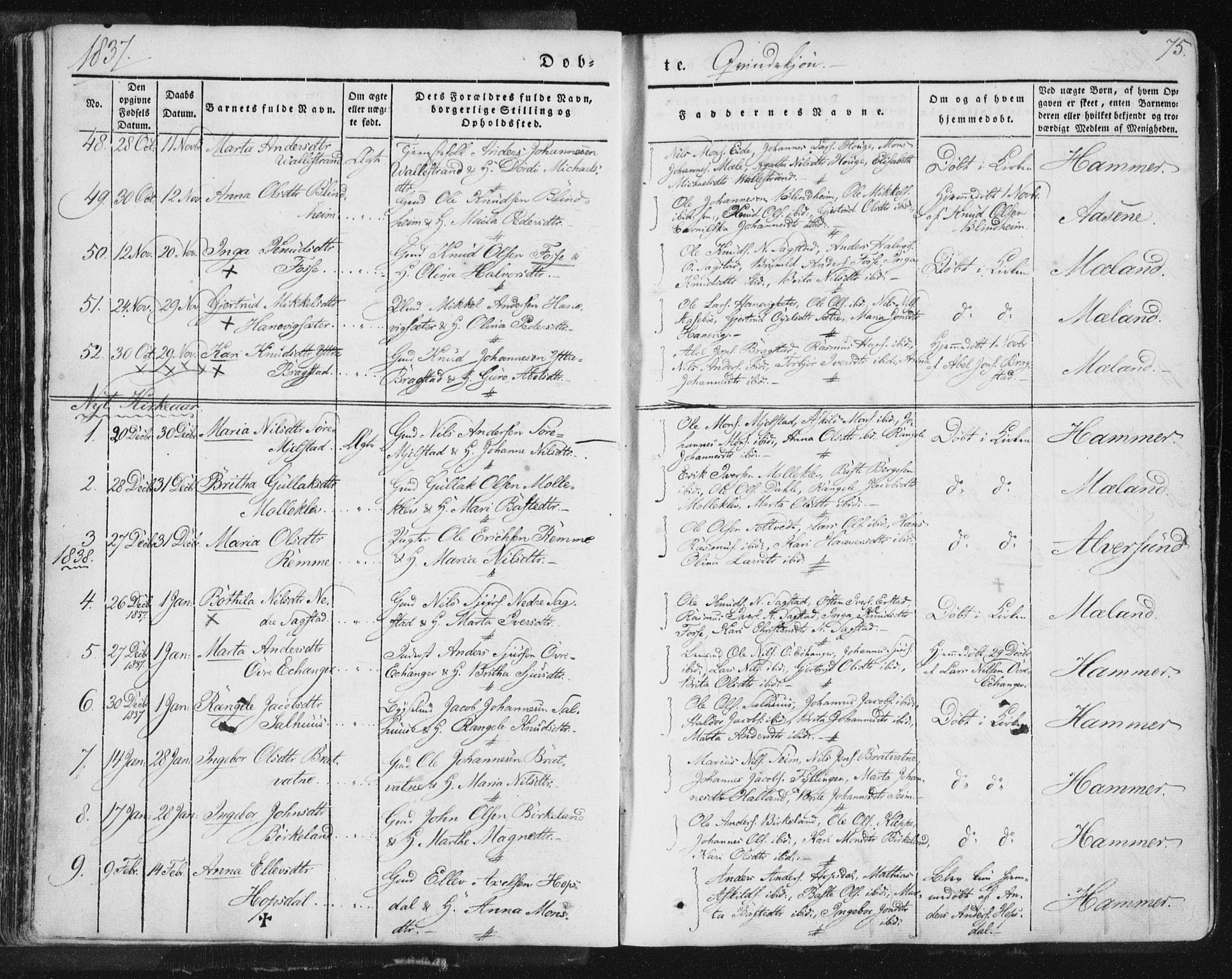 Hamre sokneprestembete, SAB/A-75501/H/Ha/Haa/Haaa/L0012: Parish register (official) no. A 12, 1834-1845, p. 75
