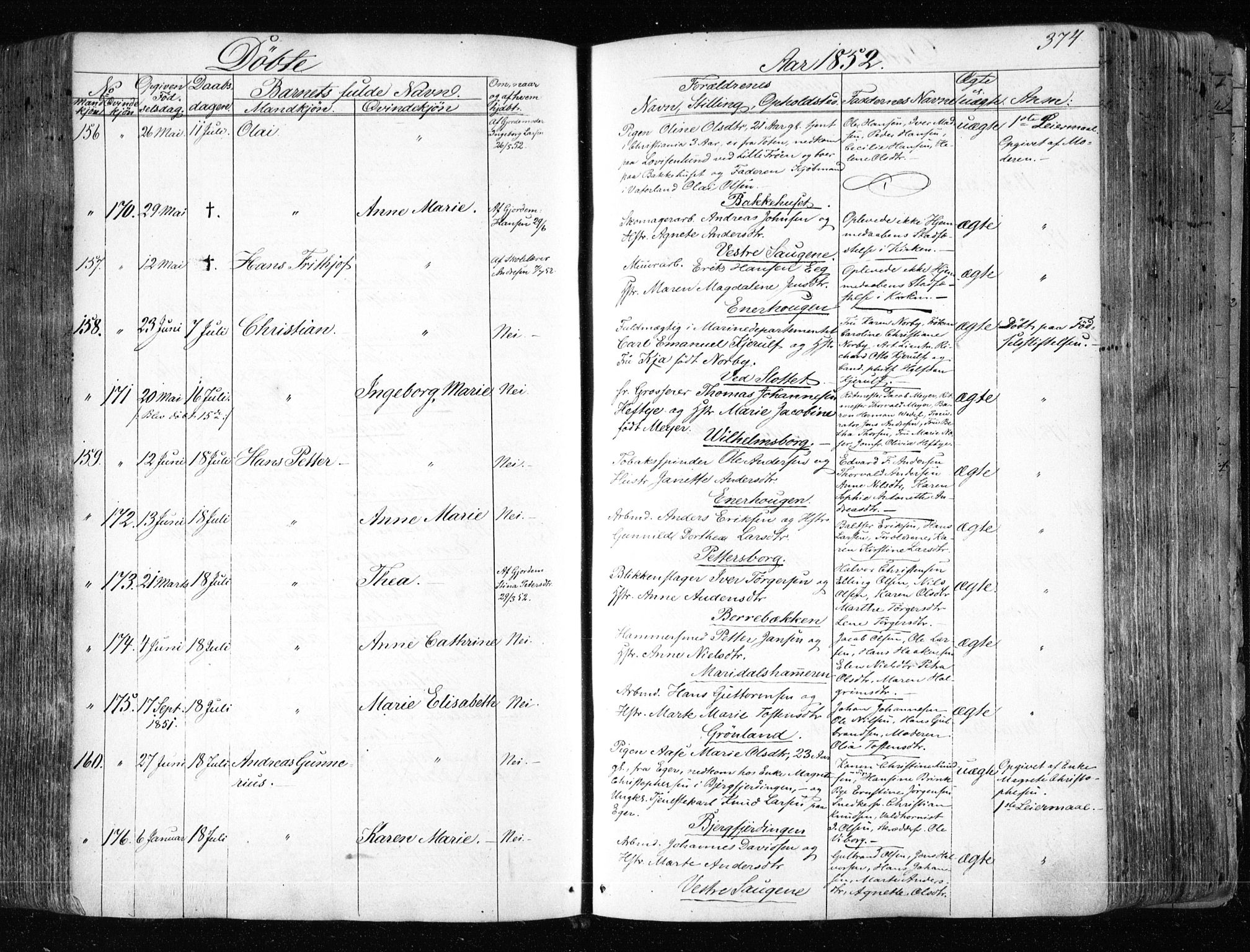 Aker prestekontor kirkebøker, SAO/A-10861/F/L0019: Parish register (official) no. 19, 1842-1852, p. 374