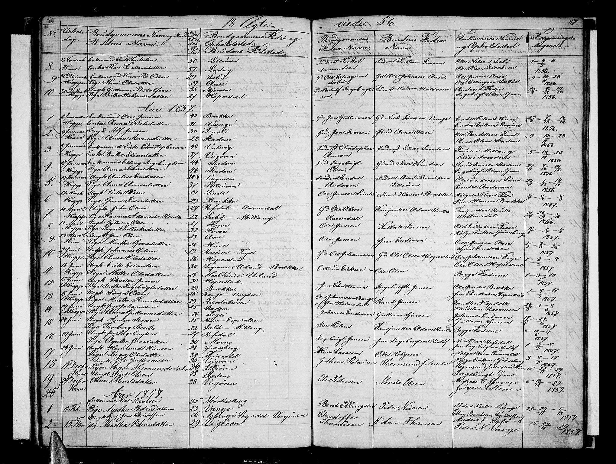 Vik sokneprestembete, SAB/A-81501: Parish register (copy) no. A 2, 1856-1877, p. 87