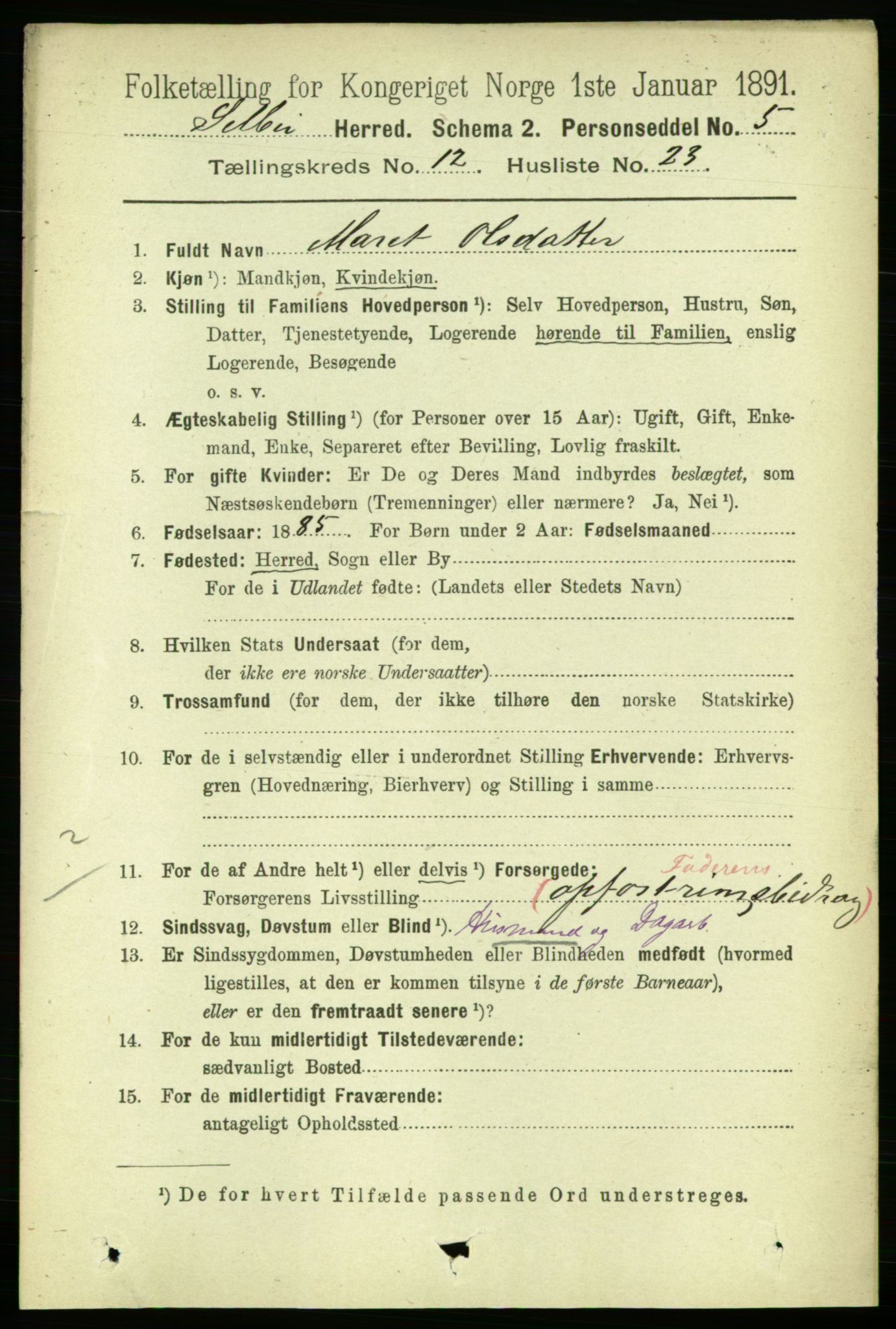 RA, 1891 census for 1664 Selbu, 1891, p. 4532