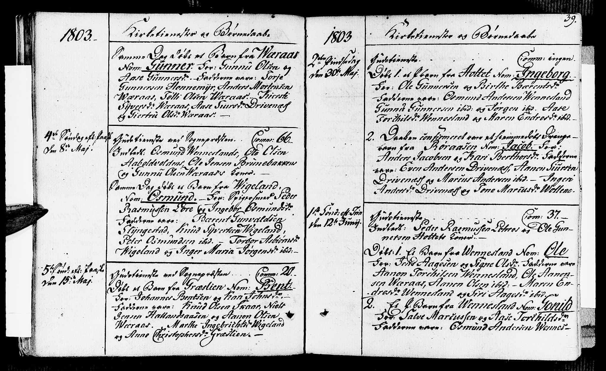 Vennesla sokneprestkontor, SAK/1111-0045/Fa/Fab/L0002: Parish register (official) no. A 2, 1794-1834, p. 39