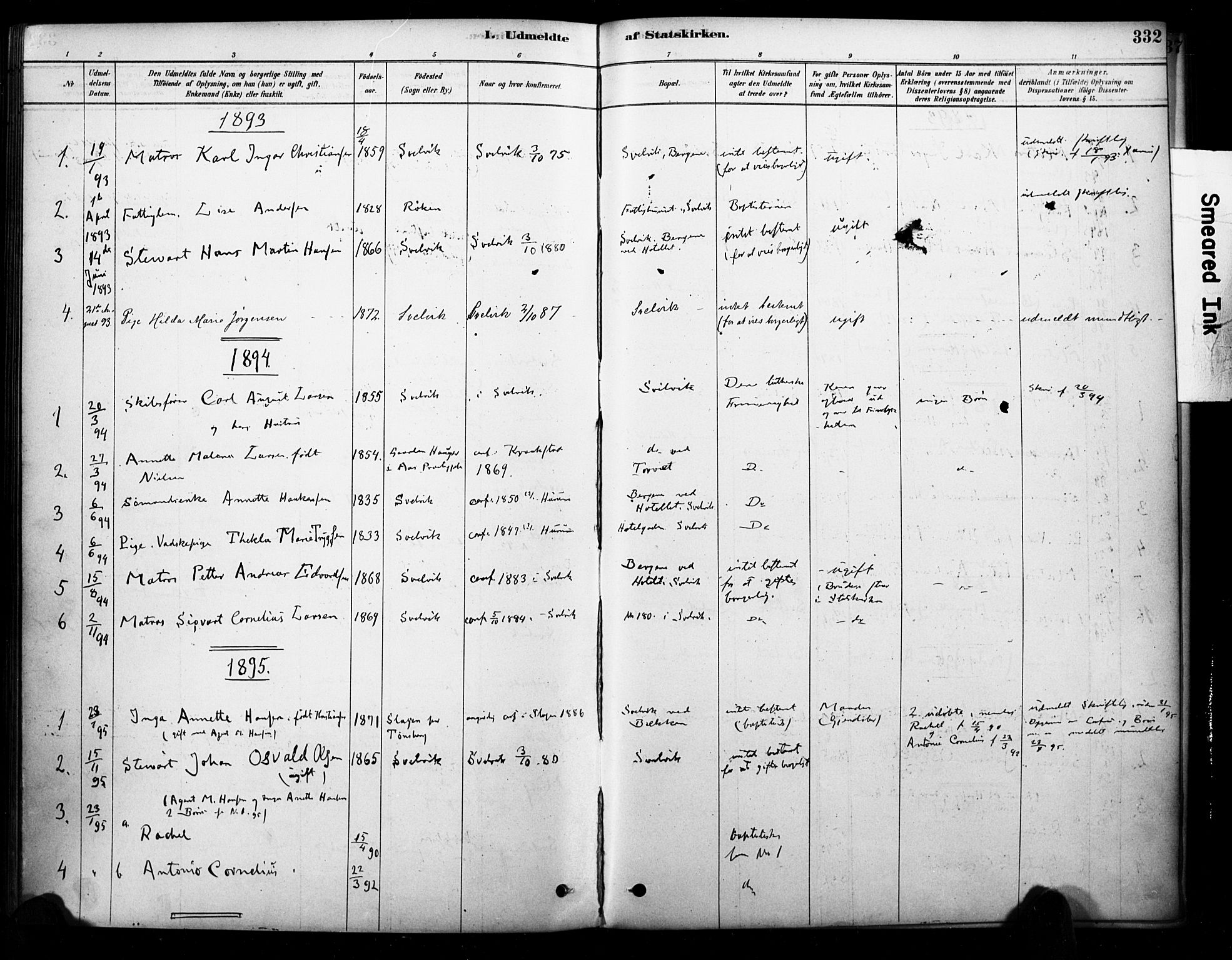 Strømm kirkebøker, SAKO/A-322/F/Fb/L0001: Parish register (official) no. II 1, 1878-1899, p. 332