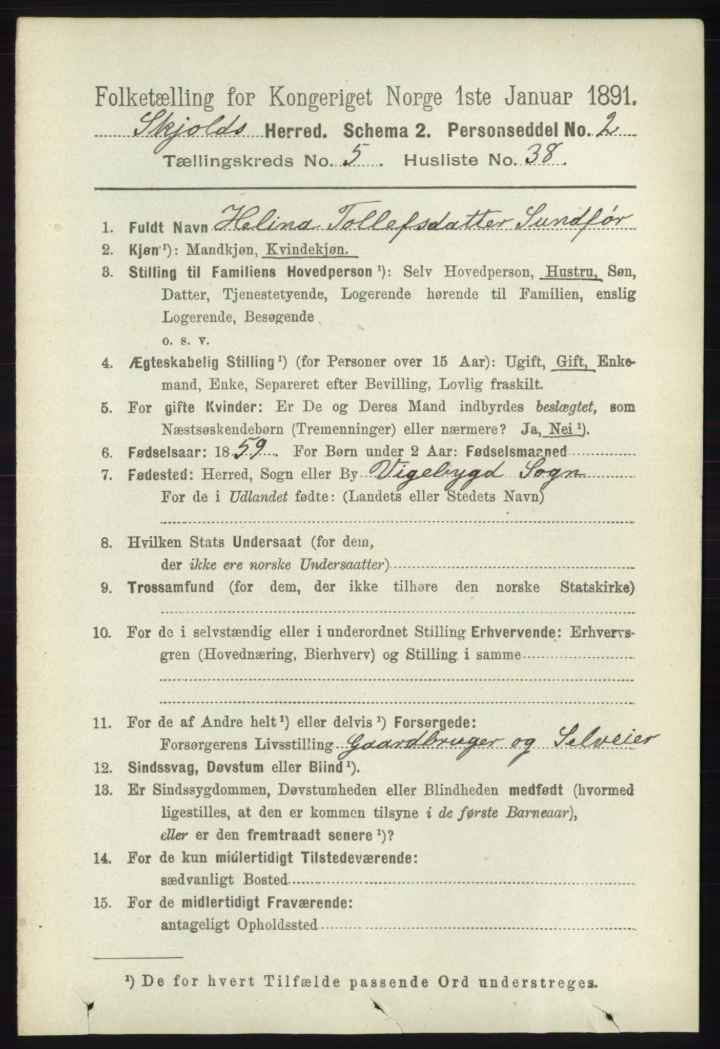 RA, 1891 census for 1154 Skjold, 1891, p. 944