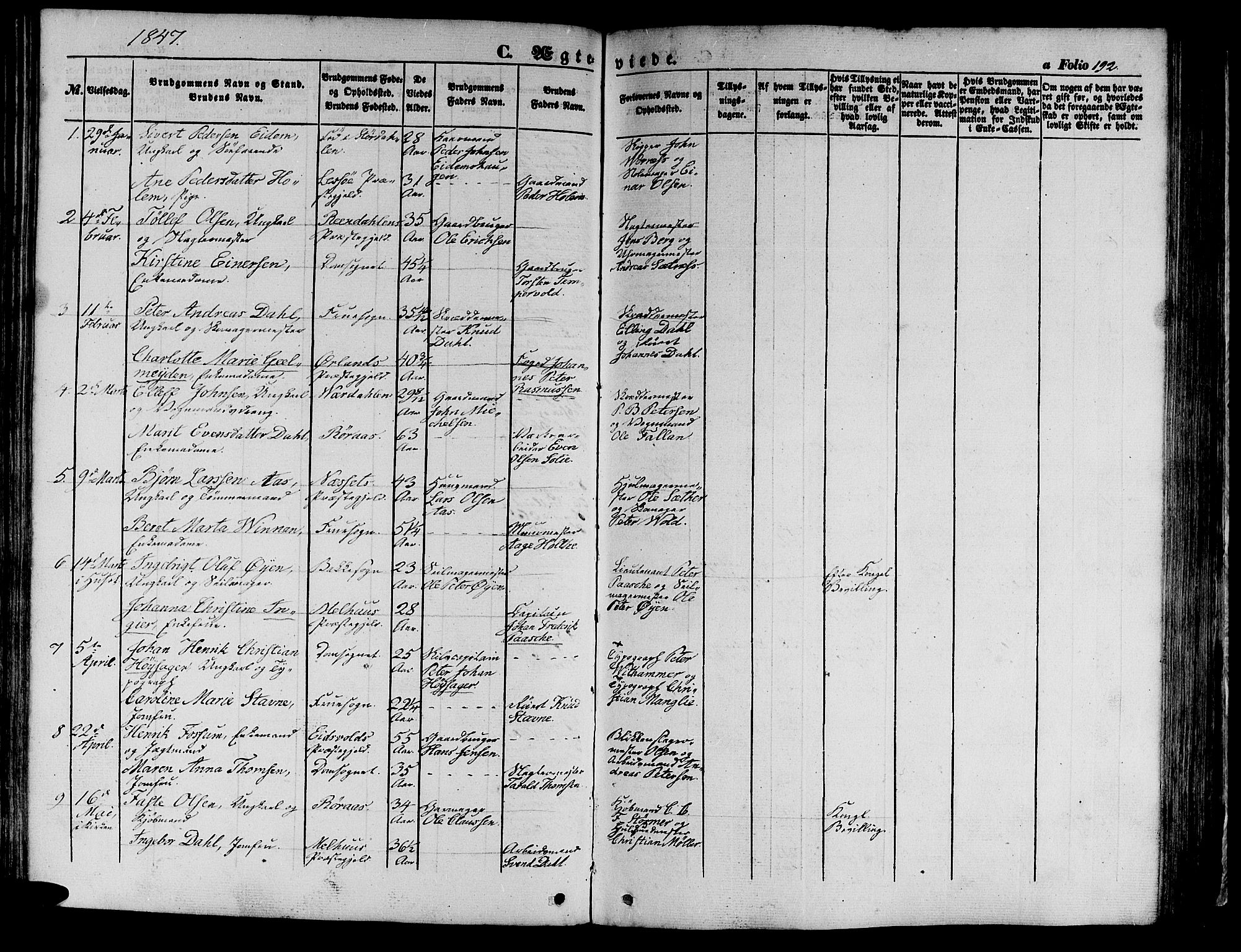Ministerialprotokoller, klokkerbøker og fødselsregistre - Sør-Trøndelag, SAT/A-1456/602/L0137: Parish register (copy) no. 602C05, 1846-1856, p. 192