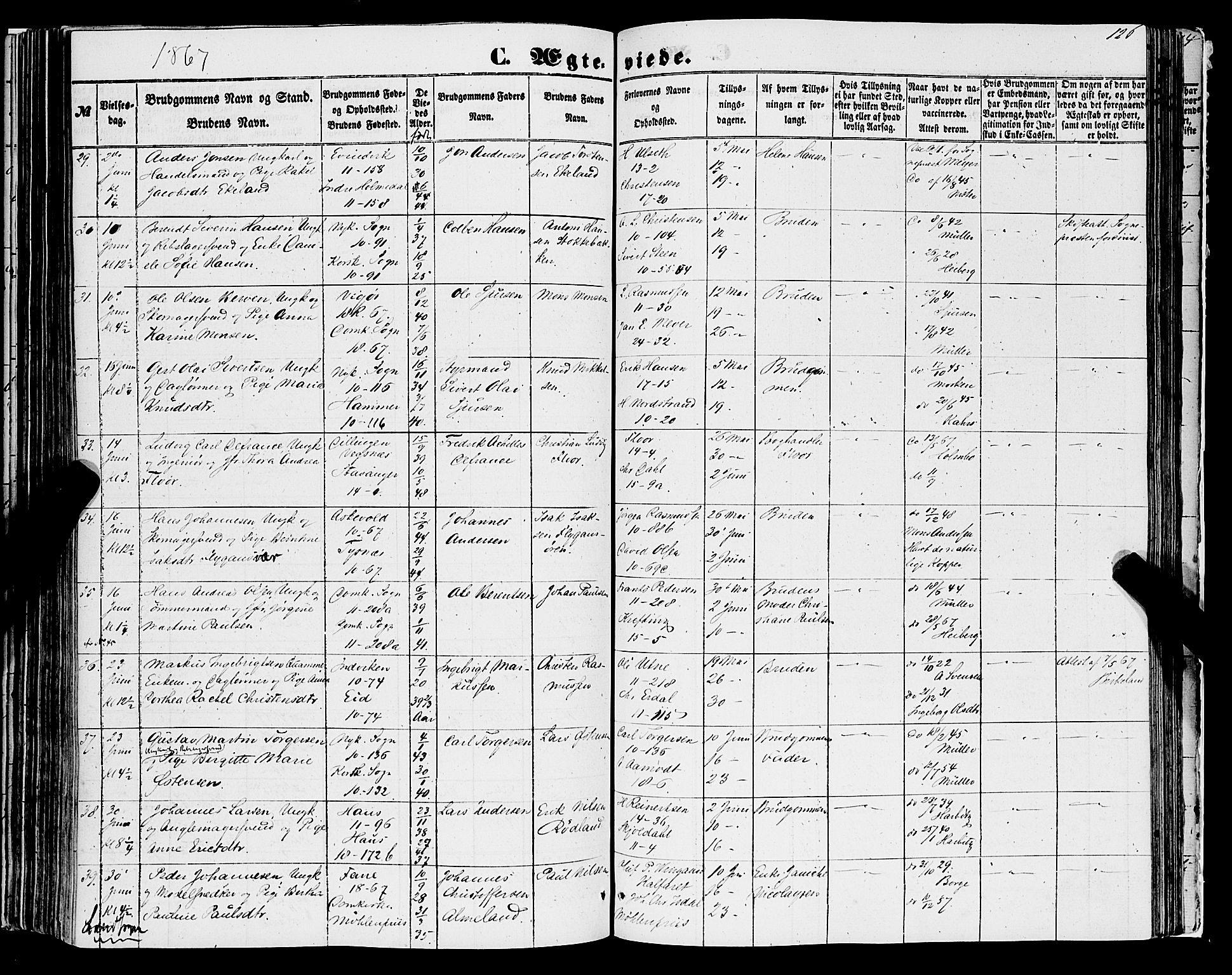 Domkirken sokneprestembete, AV/SAB-A-74801/H/Haa/L0034: Parish register (official) no. D 2, 1853-1874, p. 126