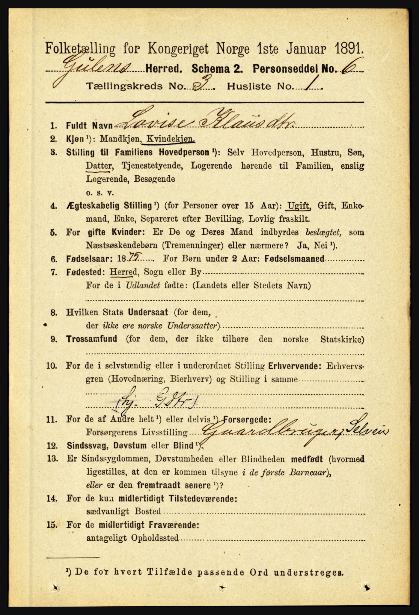 RA, 1891 census for 1411 Gulen, 1891, p. 885