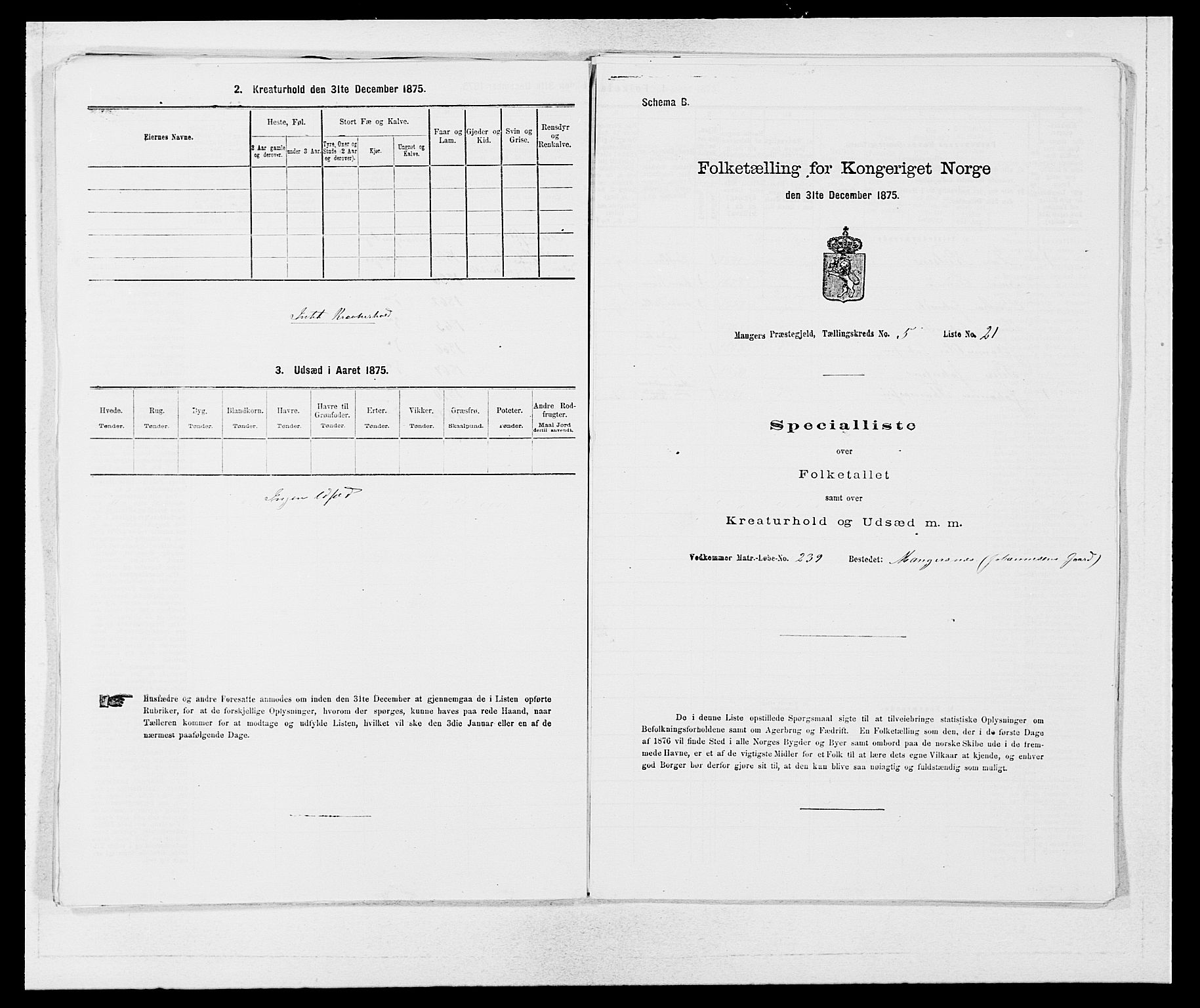 SAB, 1875 census for 1261P Manger, 1875, p. 746