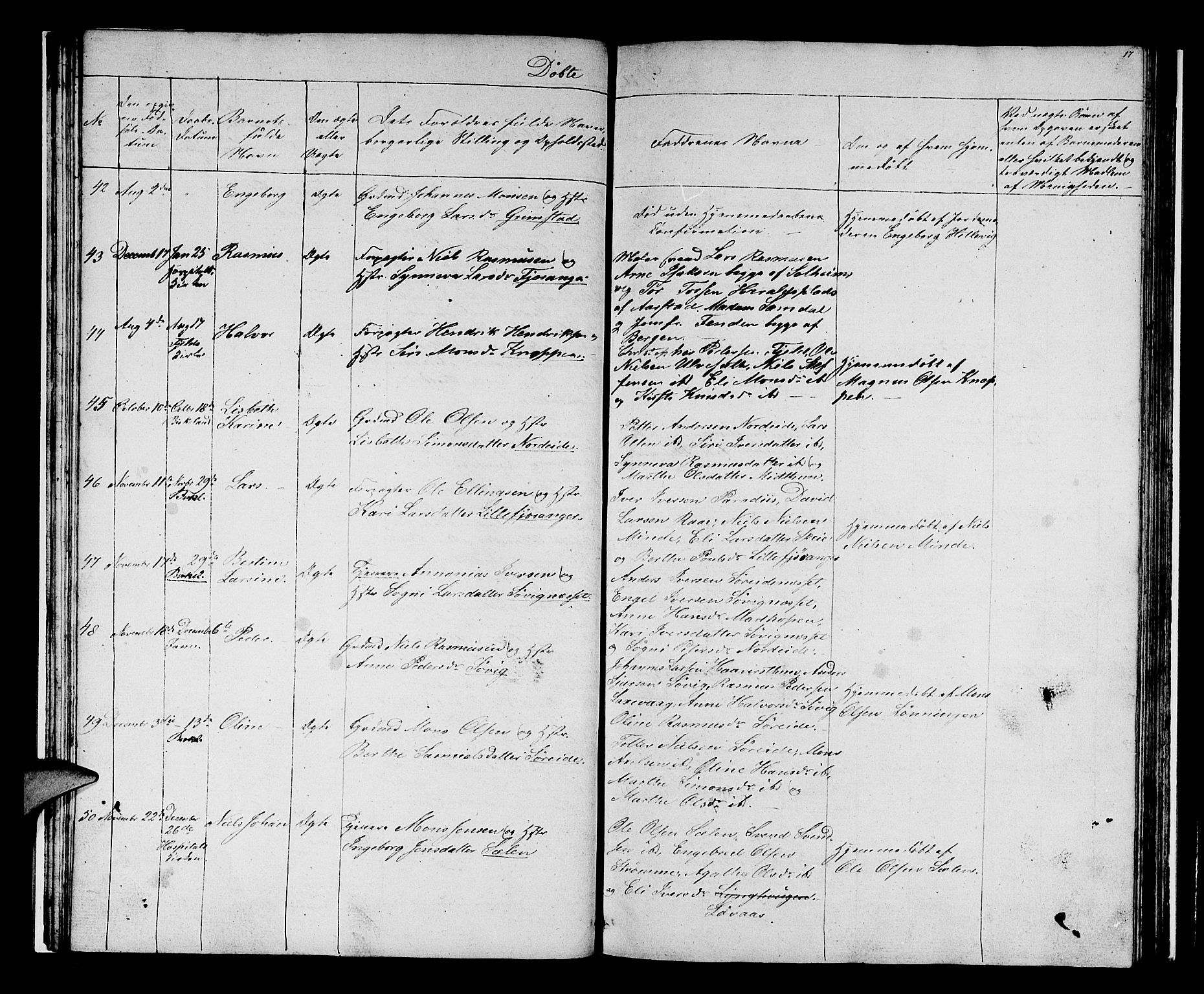 Birkeland Sokneprestembete, AV/SAB-A-74601/H/Hab: Parish register (copy) no. A 1, 1853-1862, p. 17