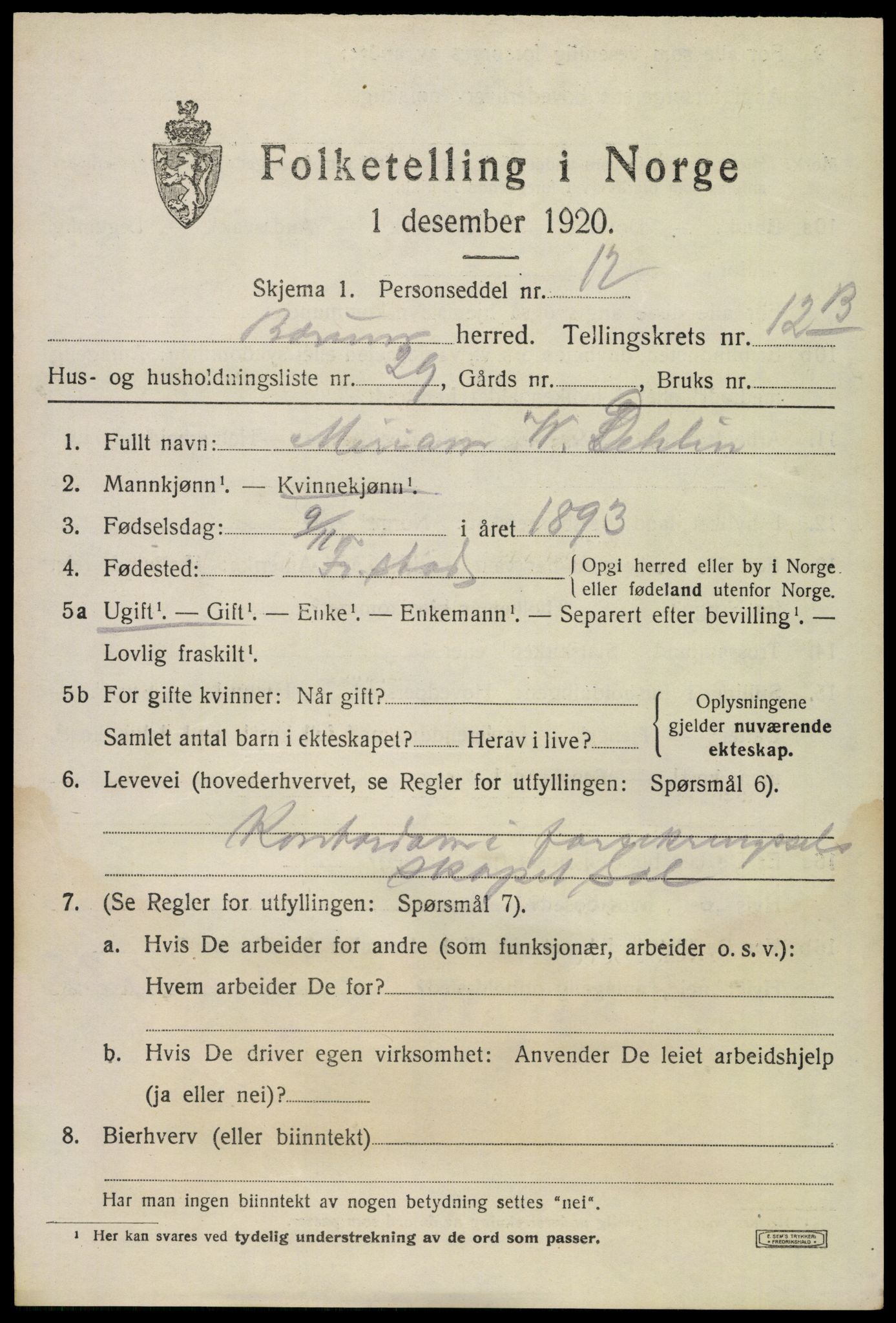 SAO, 1920 census for Bærum, 1920, p. 27900