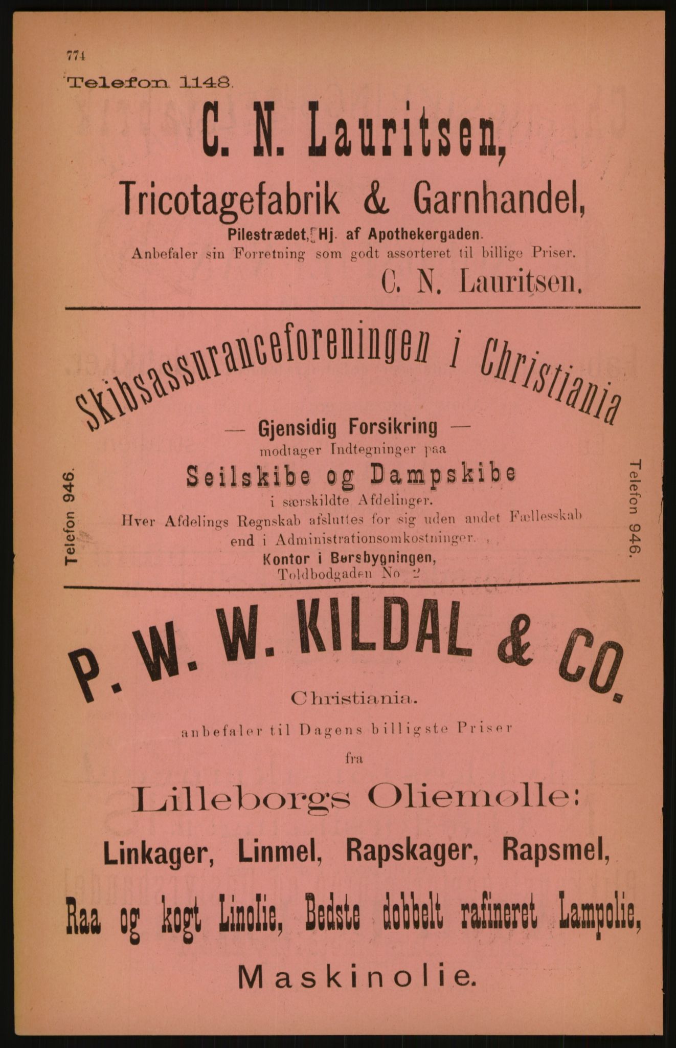 Kristiania/Oslo adressebok, PUBL/-, 1891, p. 774