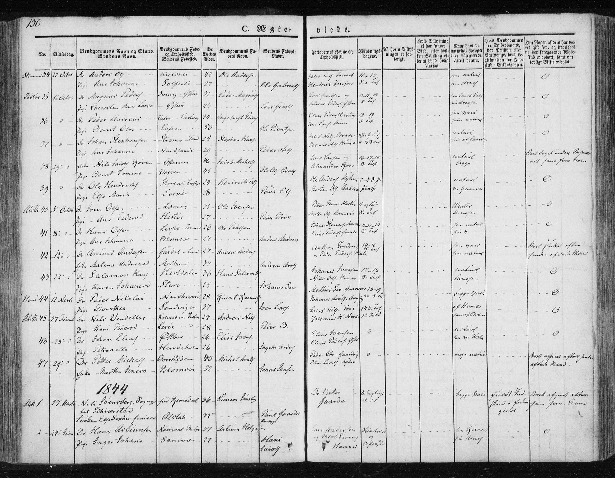 Ministerialprotokoller, klokkerbøker og fødselsregistre - Nordland, SAT/A-1459/830/L0447: Parish register (official) no. 830A11, 1831-1854, p. 130