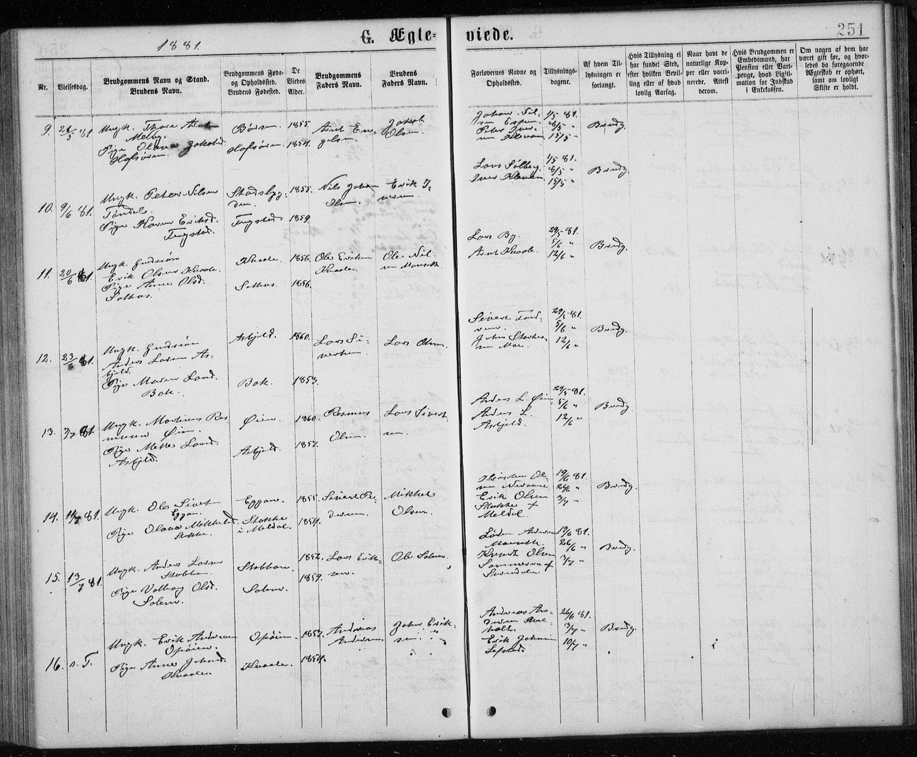 Ministerialprotokoller, klokkerbøker og fødselsregistre - Sør-Trøndelag, SAT/A-1456/668/L0817: Parish register (copy) no. 668C06, 1873-1884, p. 251