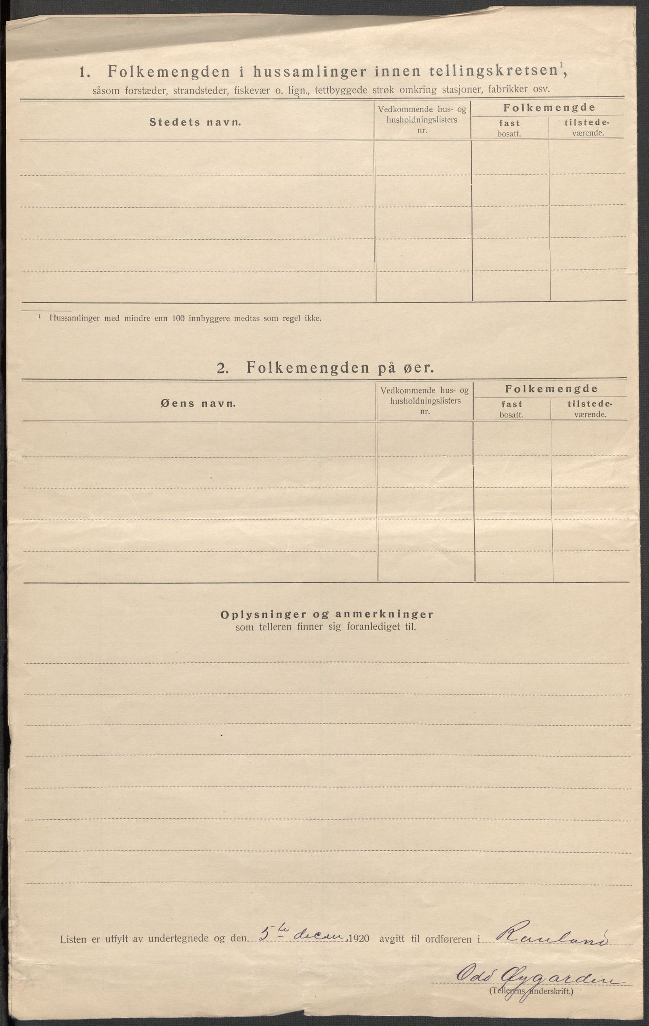 SAKO, 1920 census for Rauland, 1920, p. 7