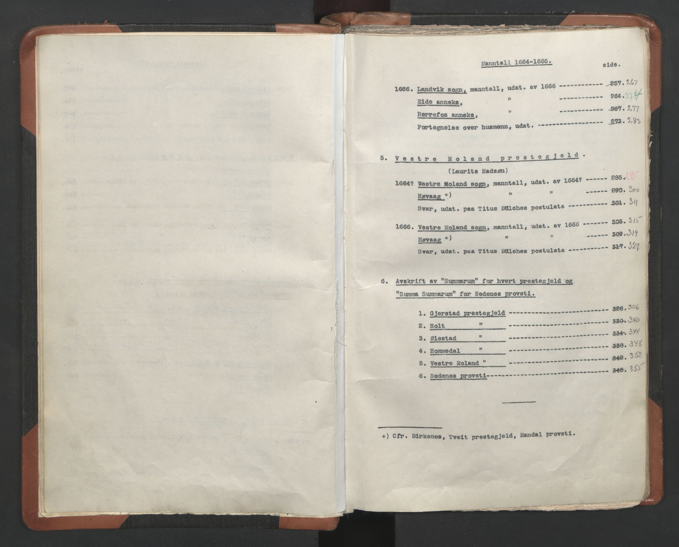 RA, Vicar's Census 1664-1666, no. 13: Nedenes deanery, 1664-1666