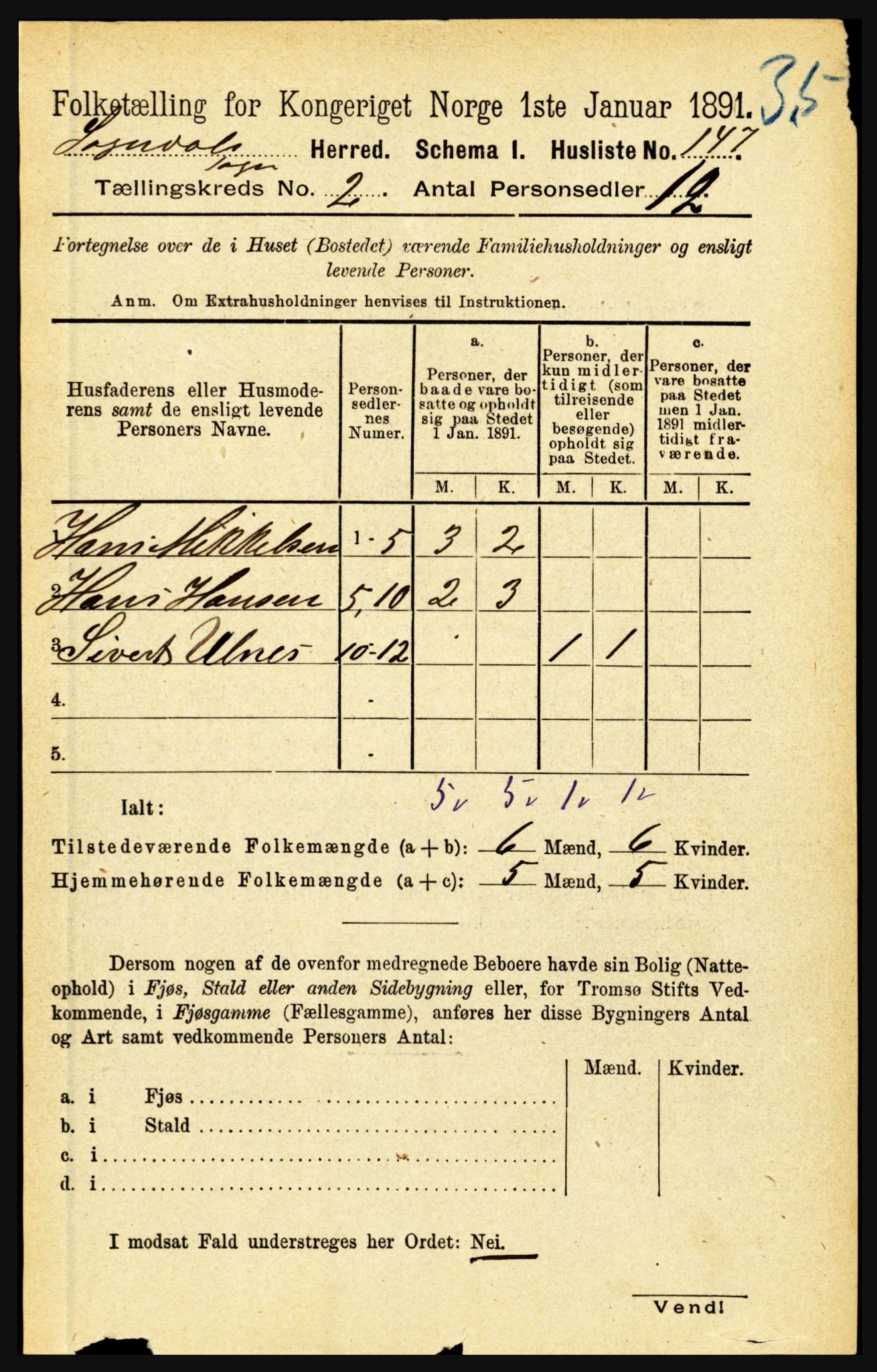 RA, 1891 census for 1420 Sogndal, 1891, p. 588